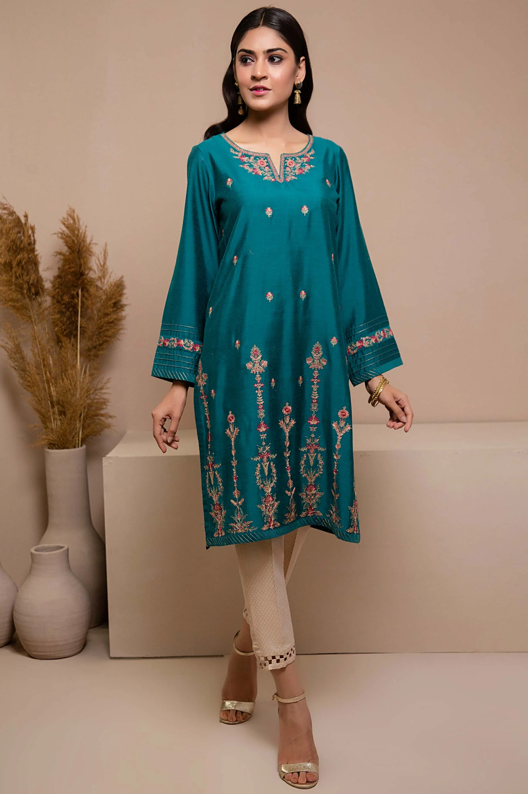 Stitched 1 Piece Cotton Silk Embroidered Shirt - Image 3