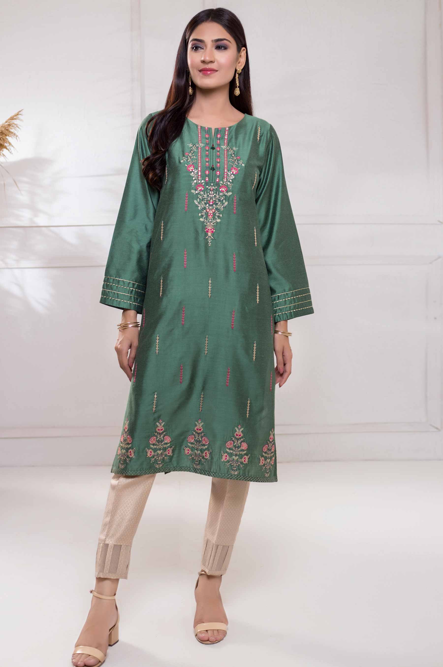 Stitched 1 Piece Cotton Silk Embroidered Shirt - Image 2