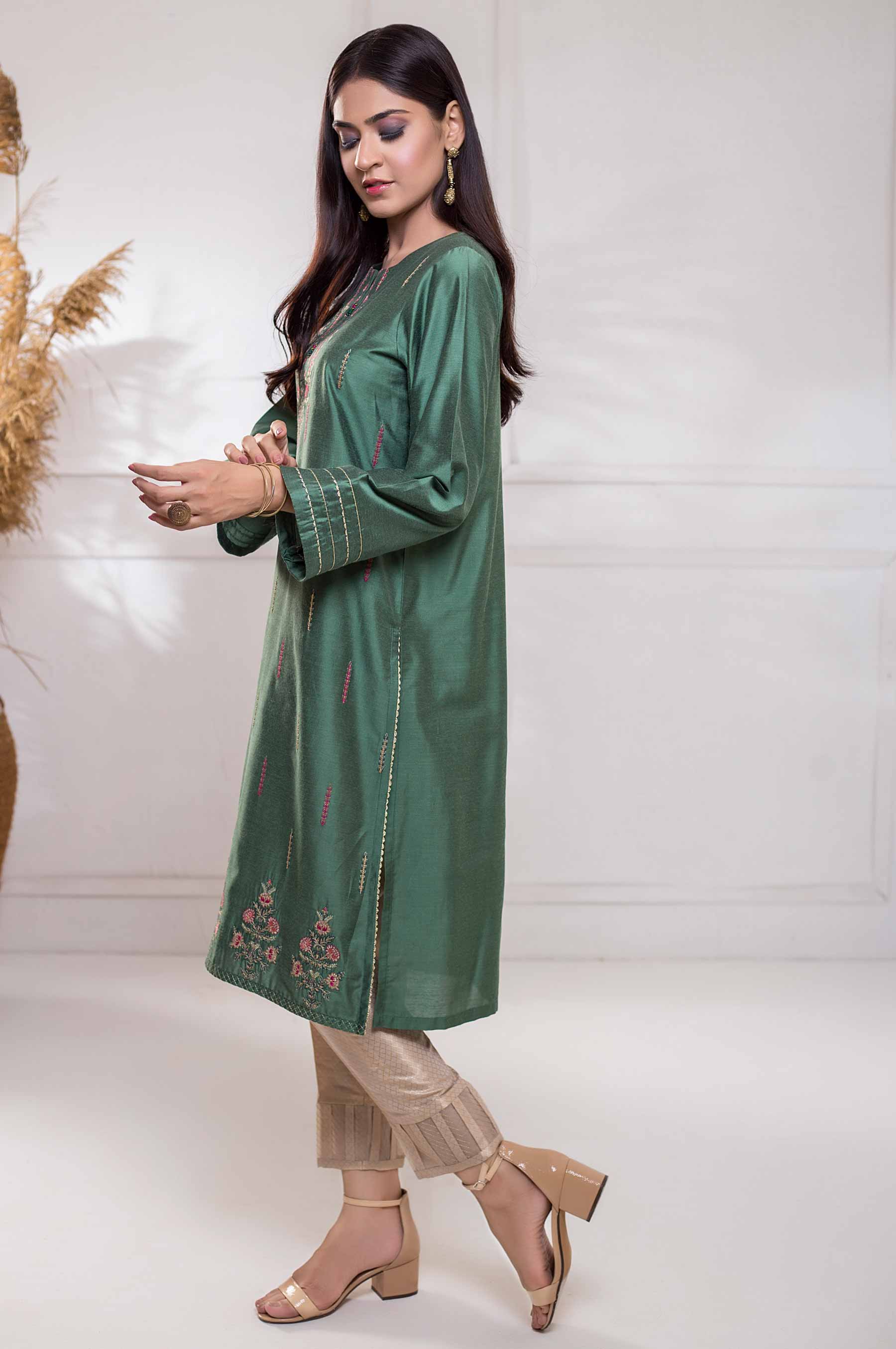 Stitched 1 Piece Cotton Silk Embroidered Shirt - Image 3