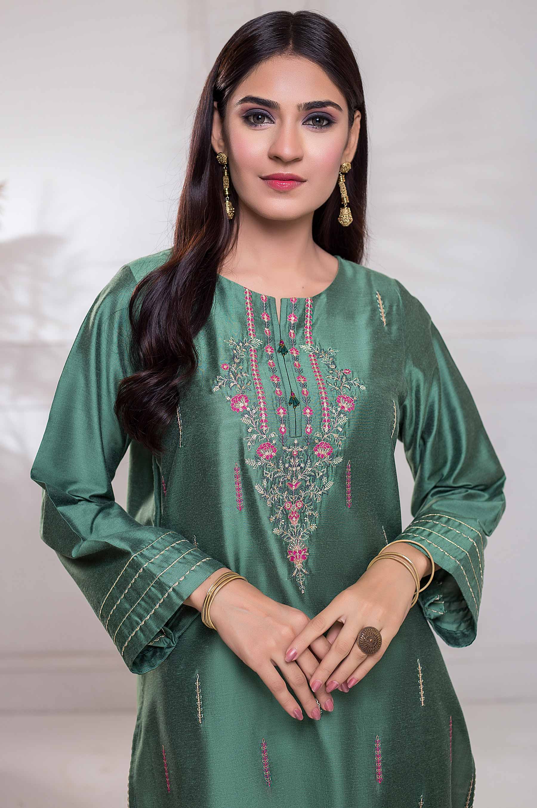 Stitched 1 Piece Cotton Silk Embroidered Shirt - Image 4