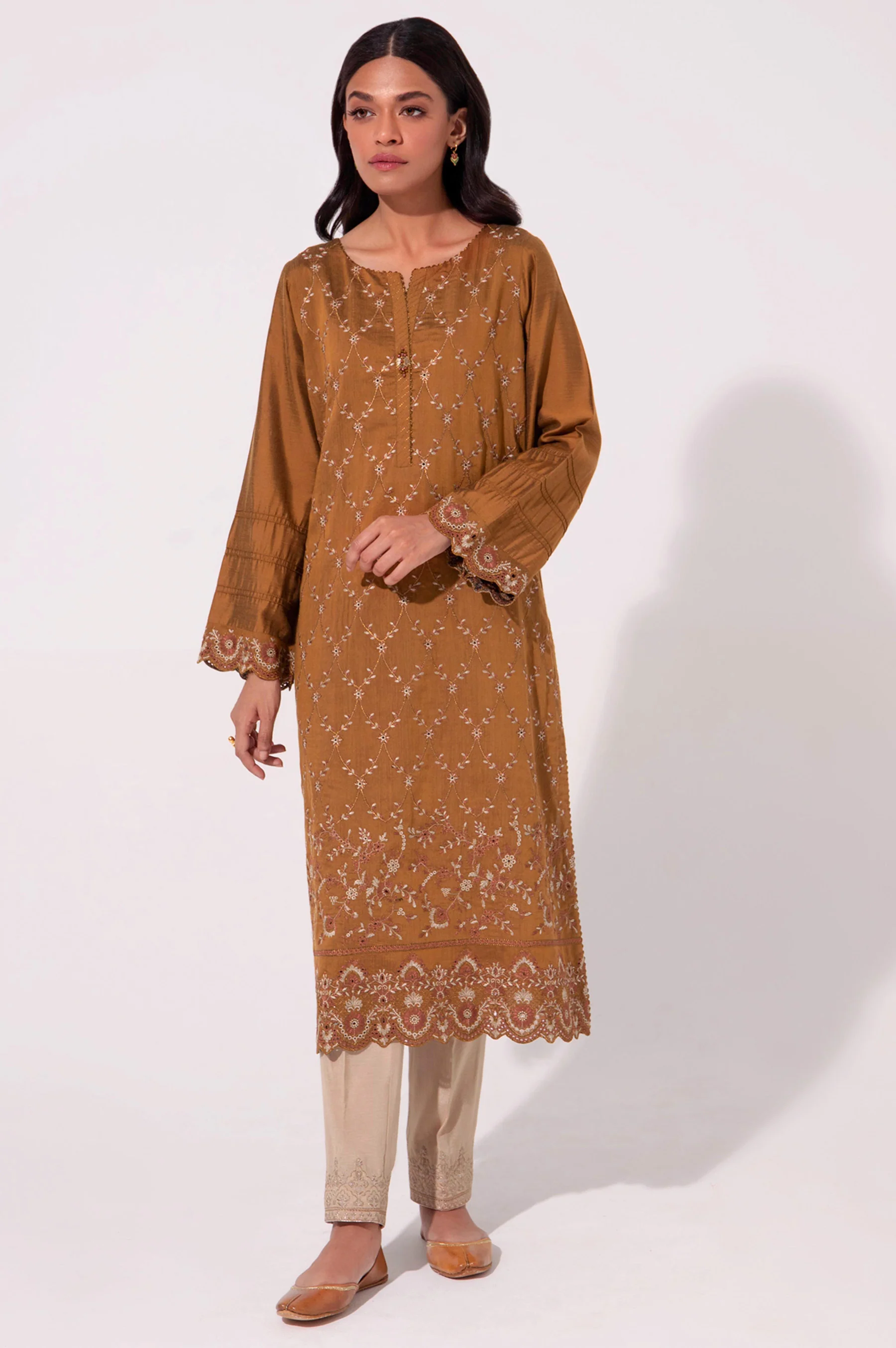 Stitched 1 Piece Embroidered Cotton Silk Shirt