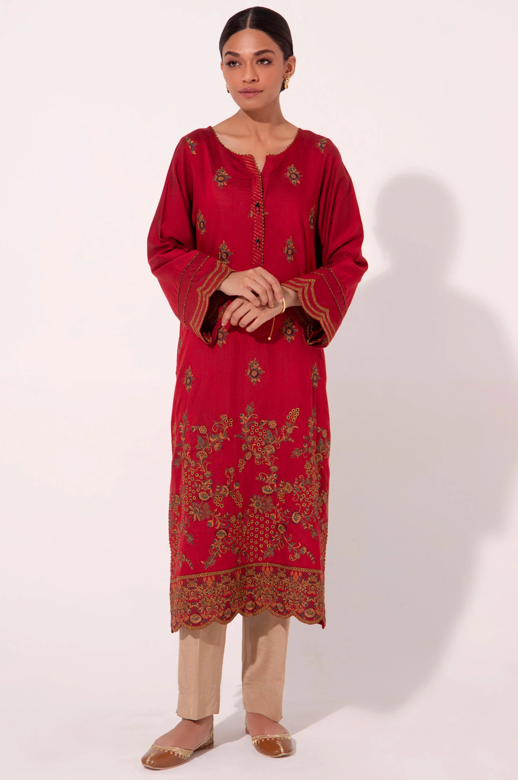 Stitched 1 Piece Cotton silk Embroidered Shirt - Image 2