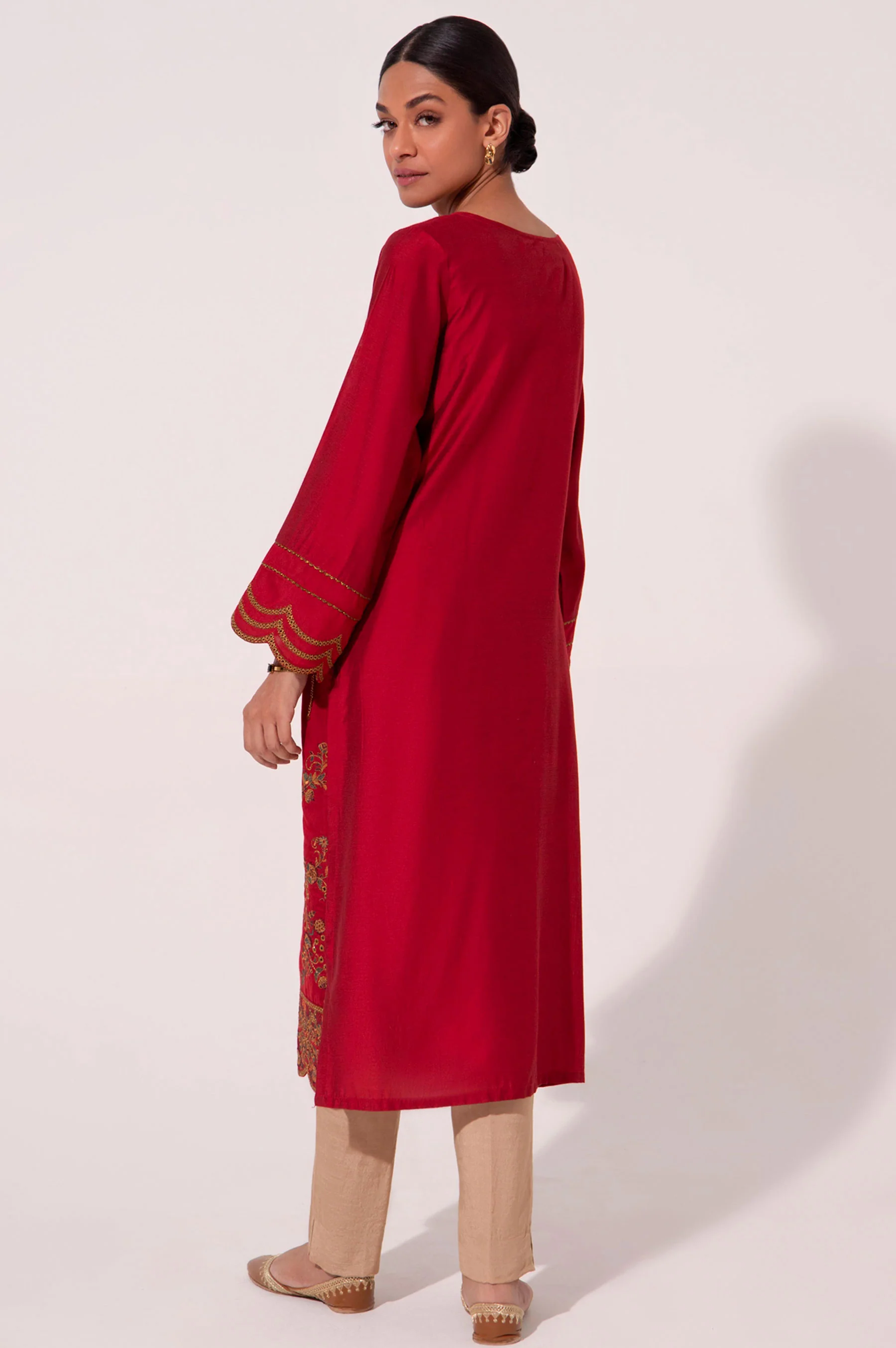 Stitched 1 Piece Cotton silk Embroidered Shirt - Image 3