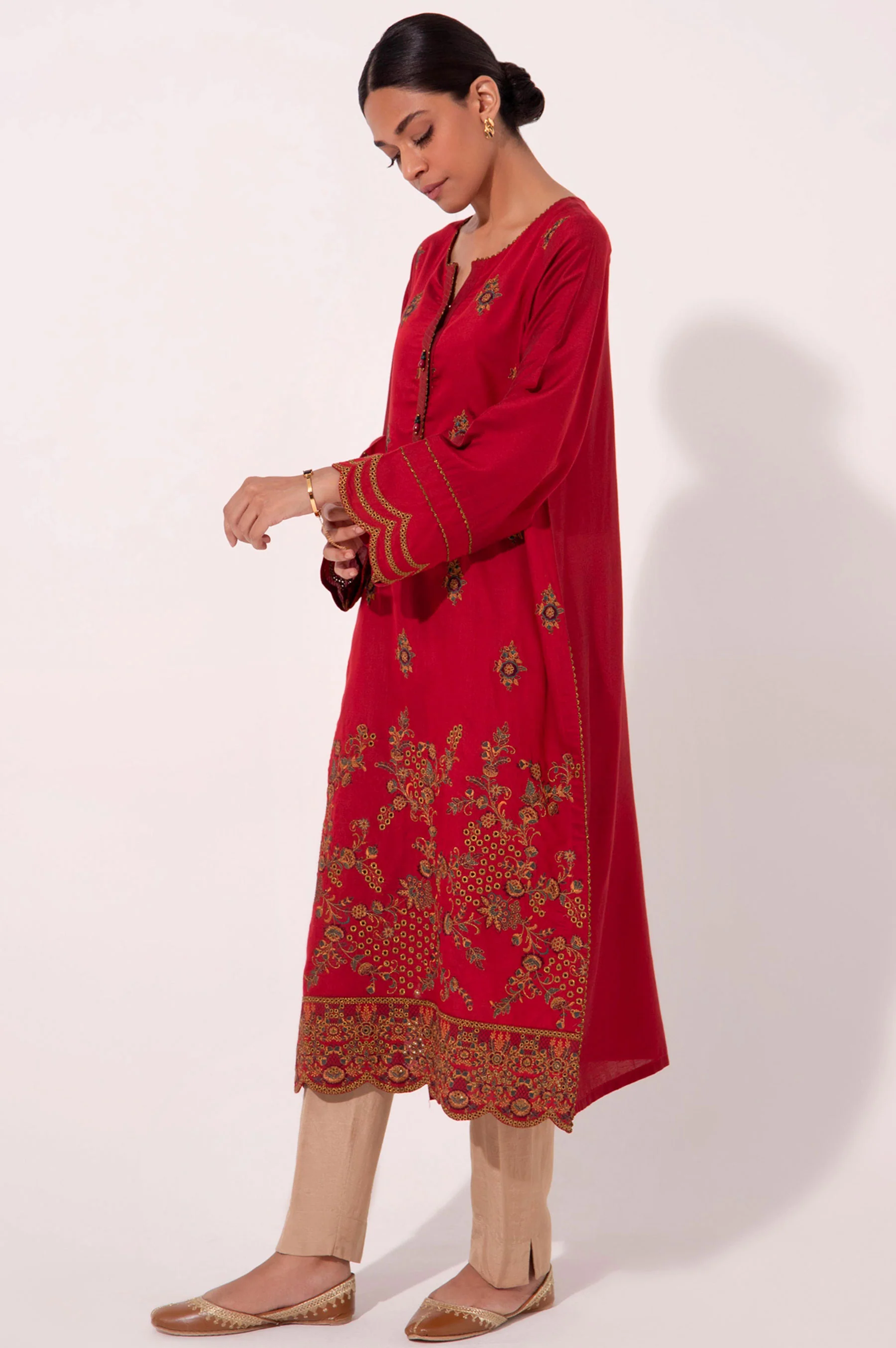 Stitched 1 Piece Cotton silk Embroidered Shirt - Image 4