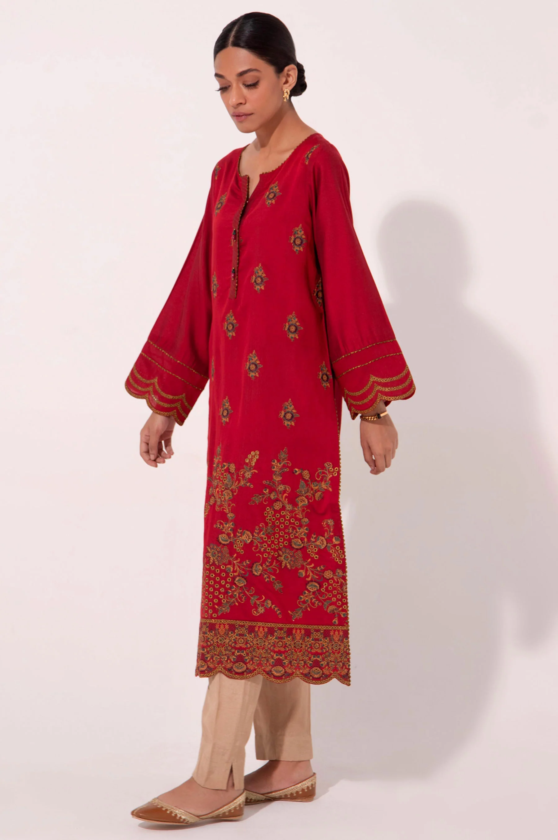 Stitched 1 Piece Cotton silk Embroidered Shirt - Image 5