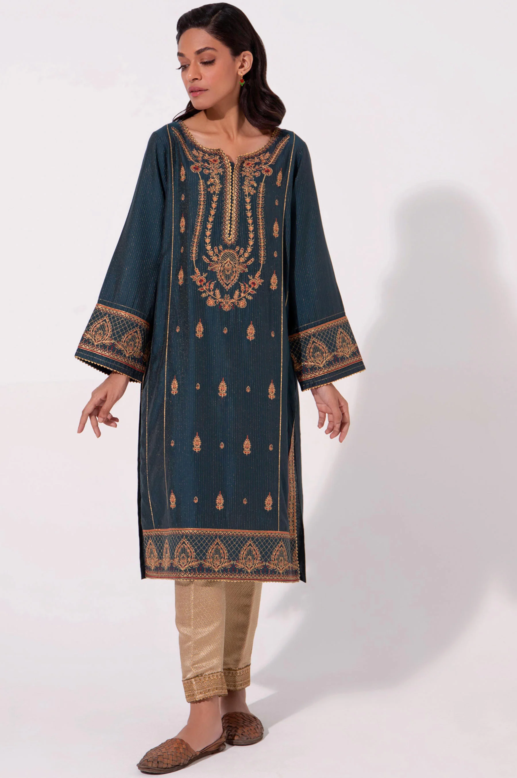 Stitched 1 Piece Embroidered Cotton Silk Shirt