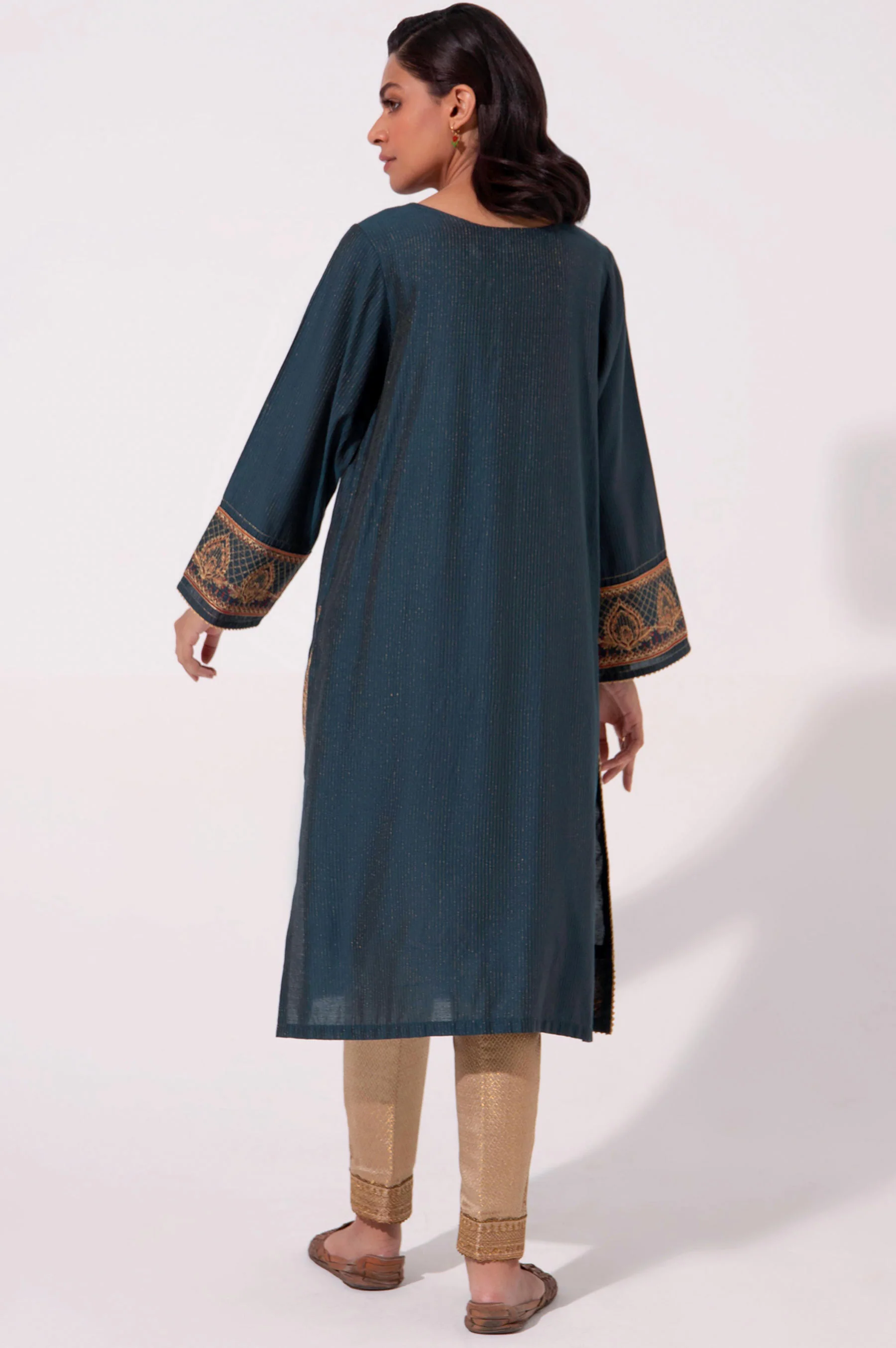 Stitched 1 Piece Embroidered Cotton Silk Shirt - Image 2