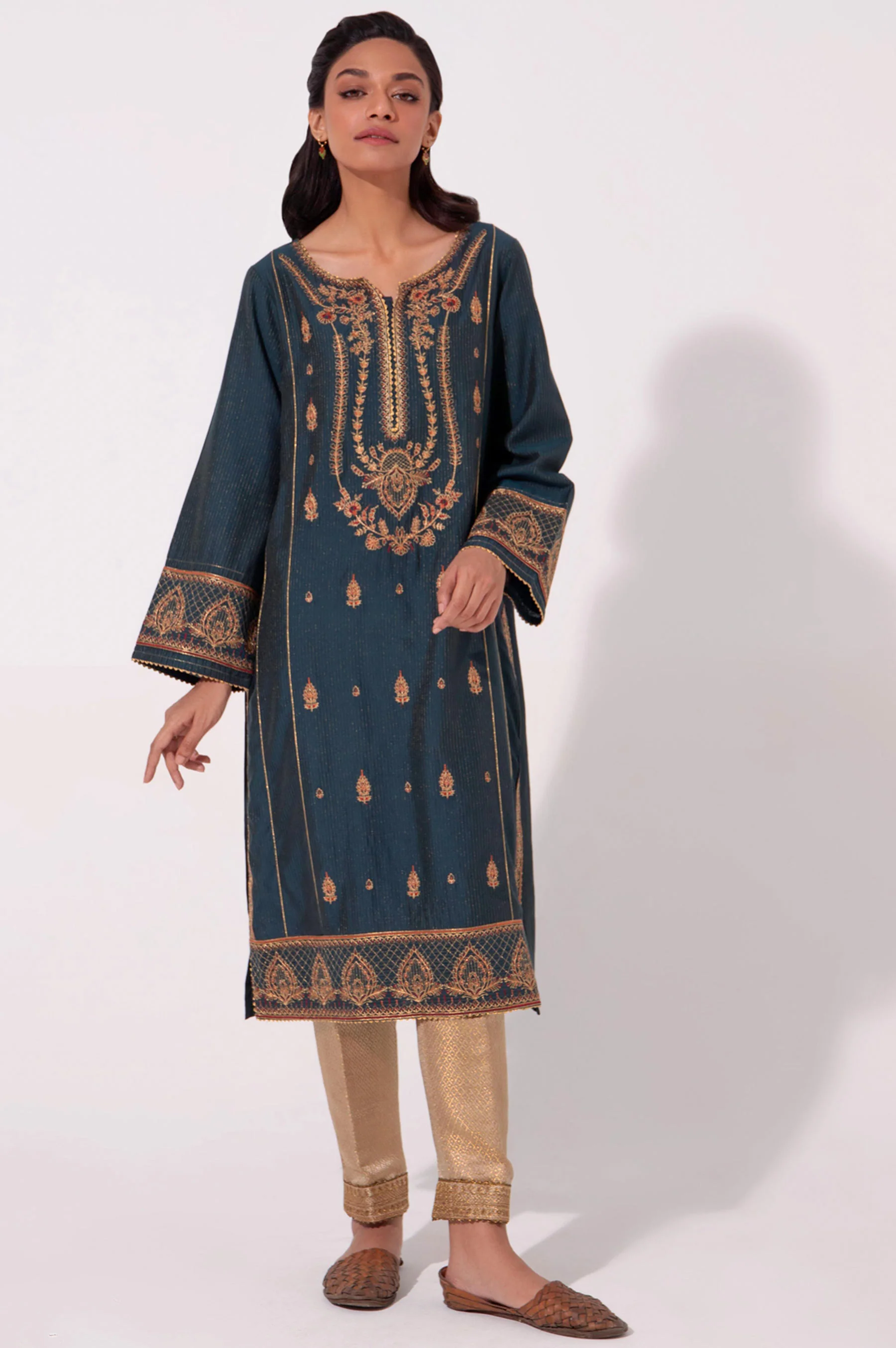 Stitched 1 Piece Embroidered Cotton Silk Shirt - Image 4