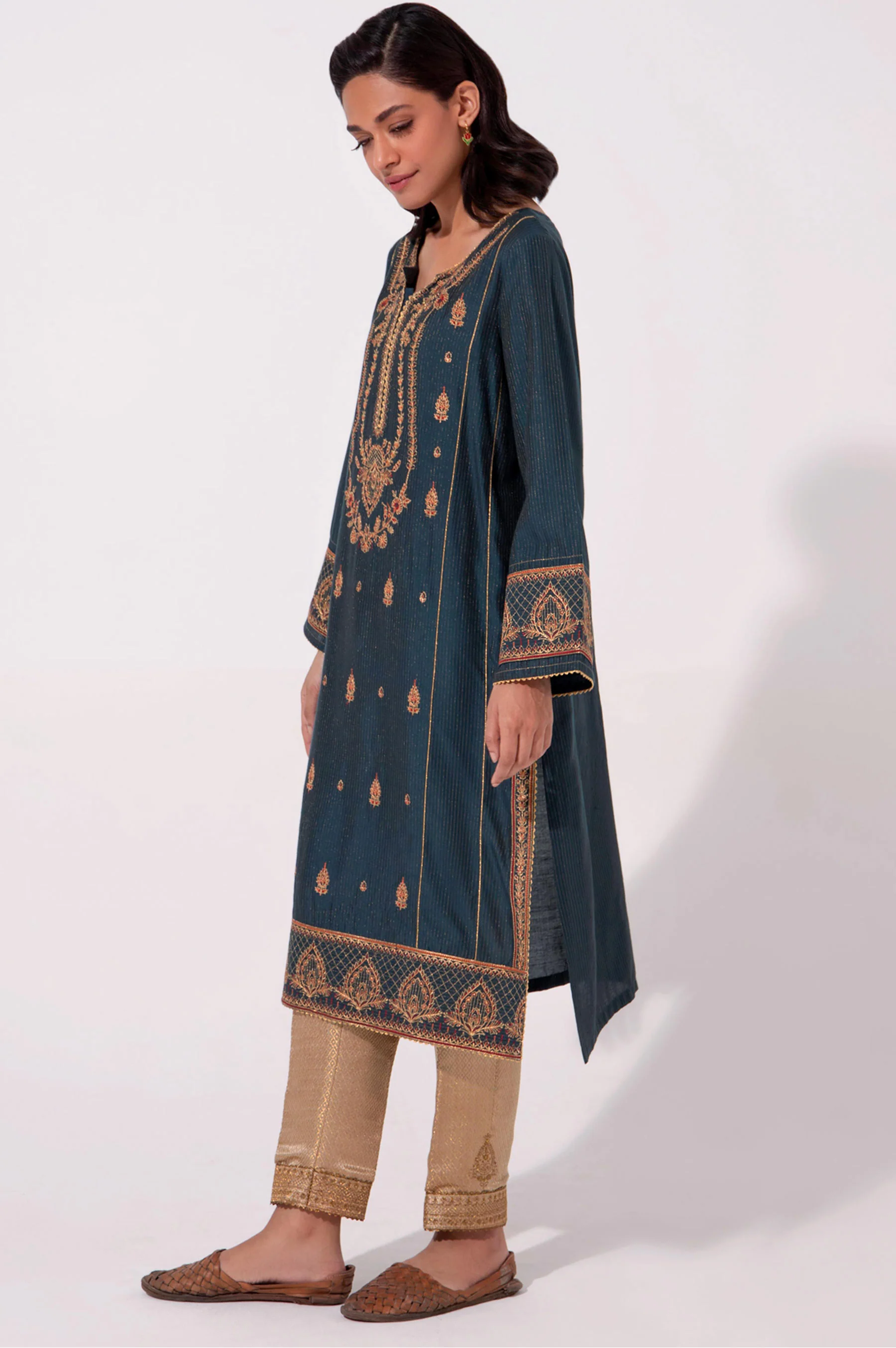 Stitched 1 Piece Embroidered Cotton Silk Shirt - Image 6