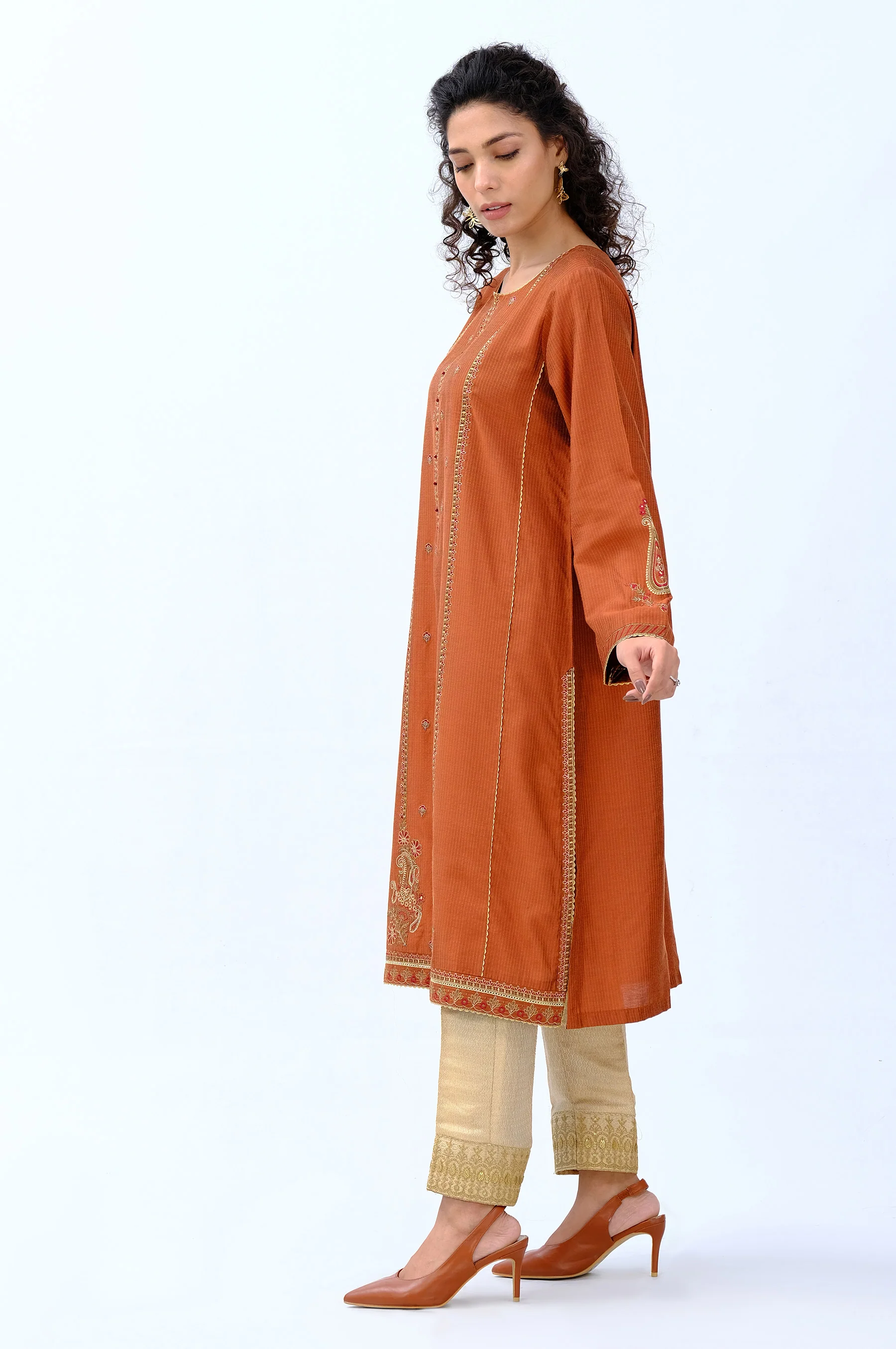 Stitched 1 Piece Cotton Silk Embroidered Shirt - Image 4