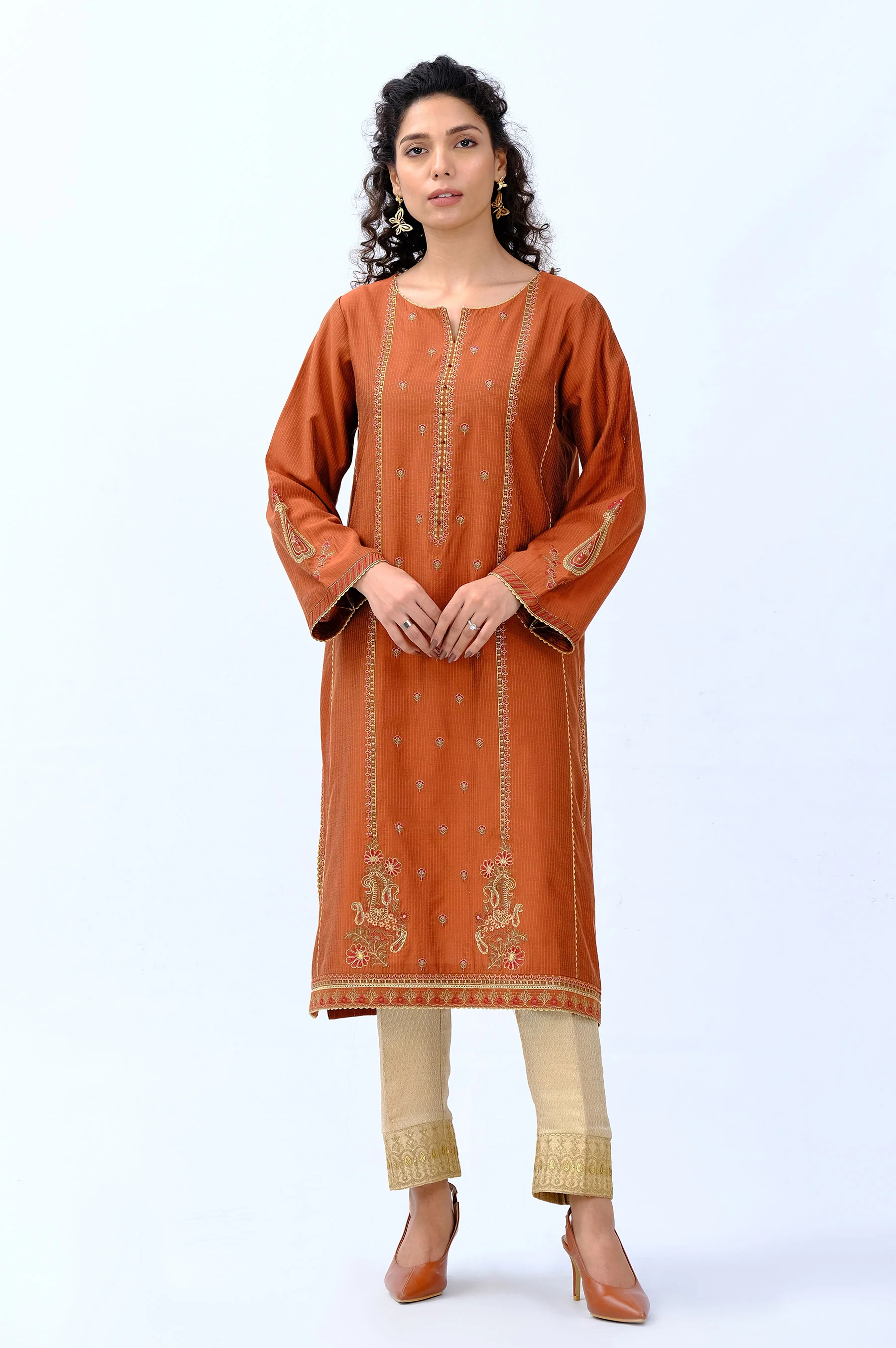 Stitched 1 Piece Cotton Silk Embroidered Shirt - Image 5