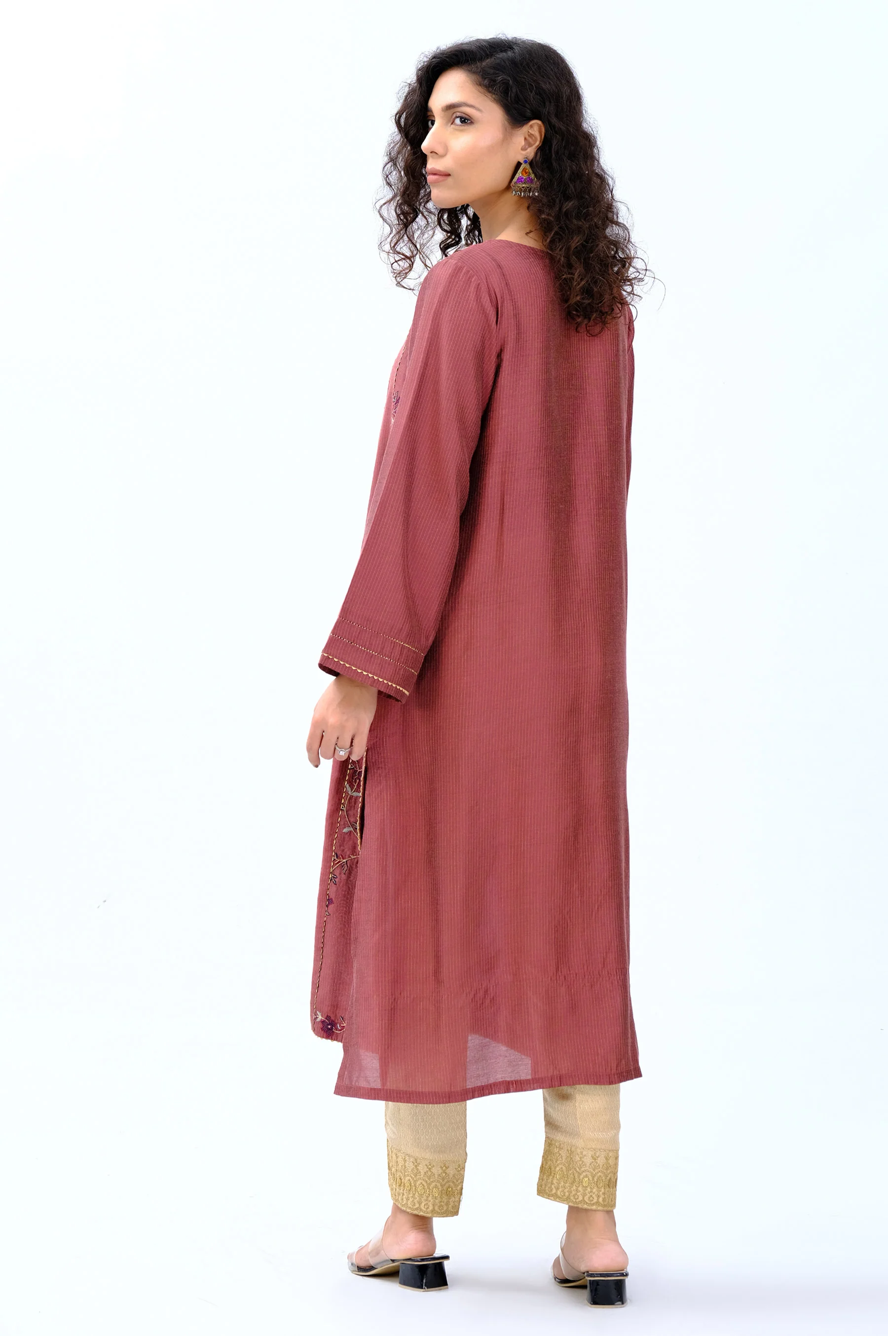 Stitched 1 Piece Cotton Silk Embroidered Shirt - Image 2