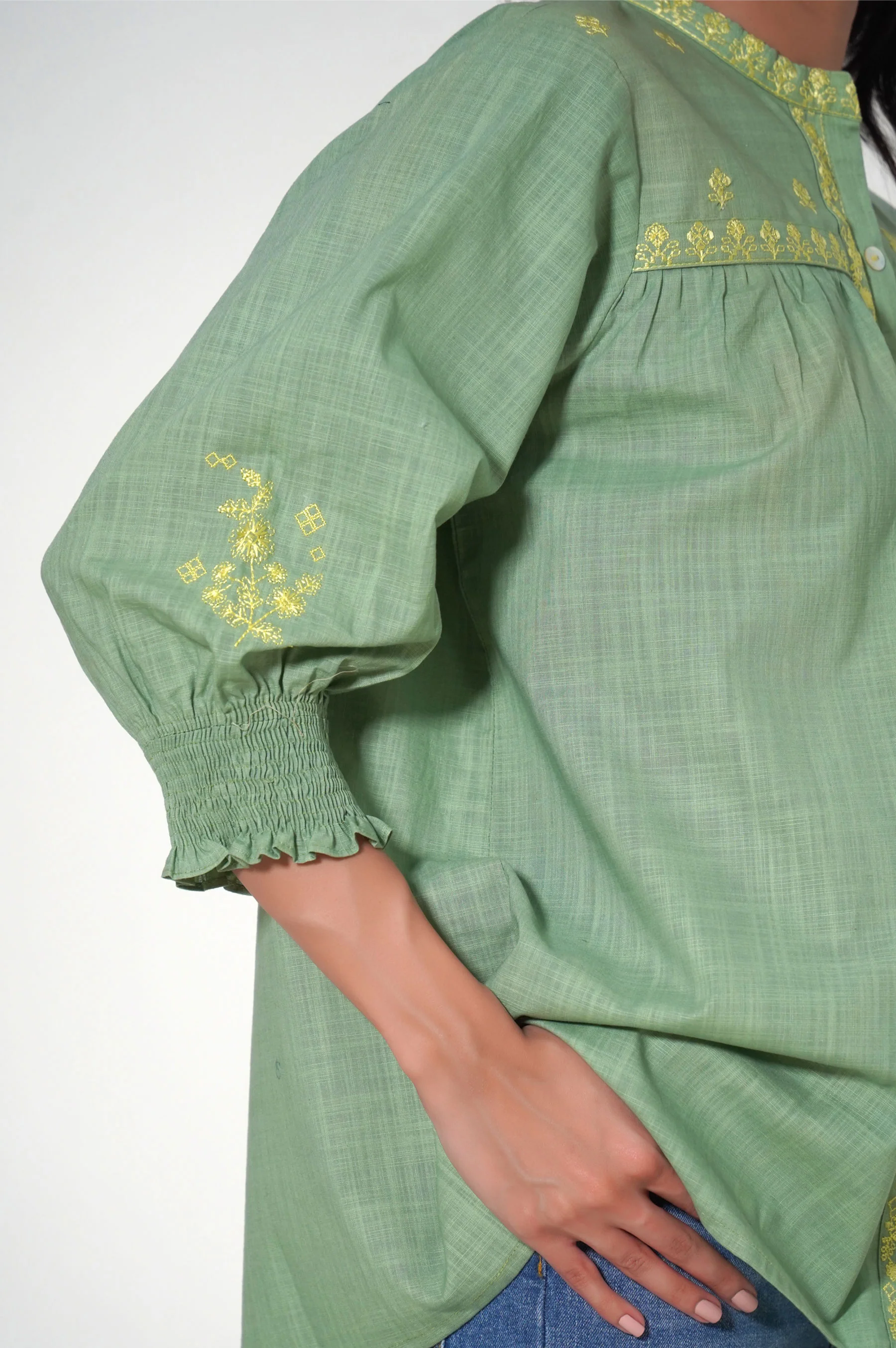 Stitched 1 Piece Cotton Slub Fusion Top - Image 3