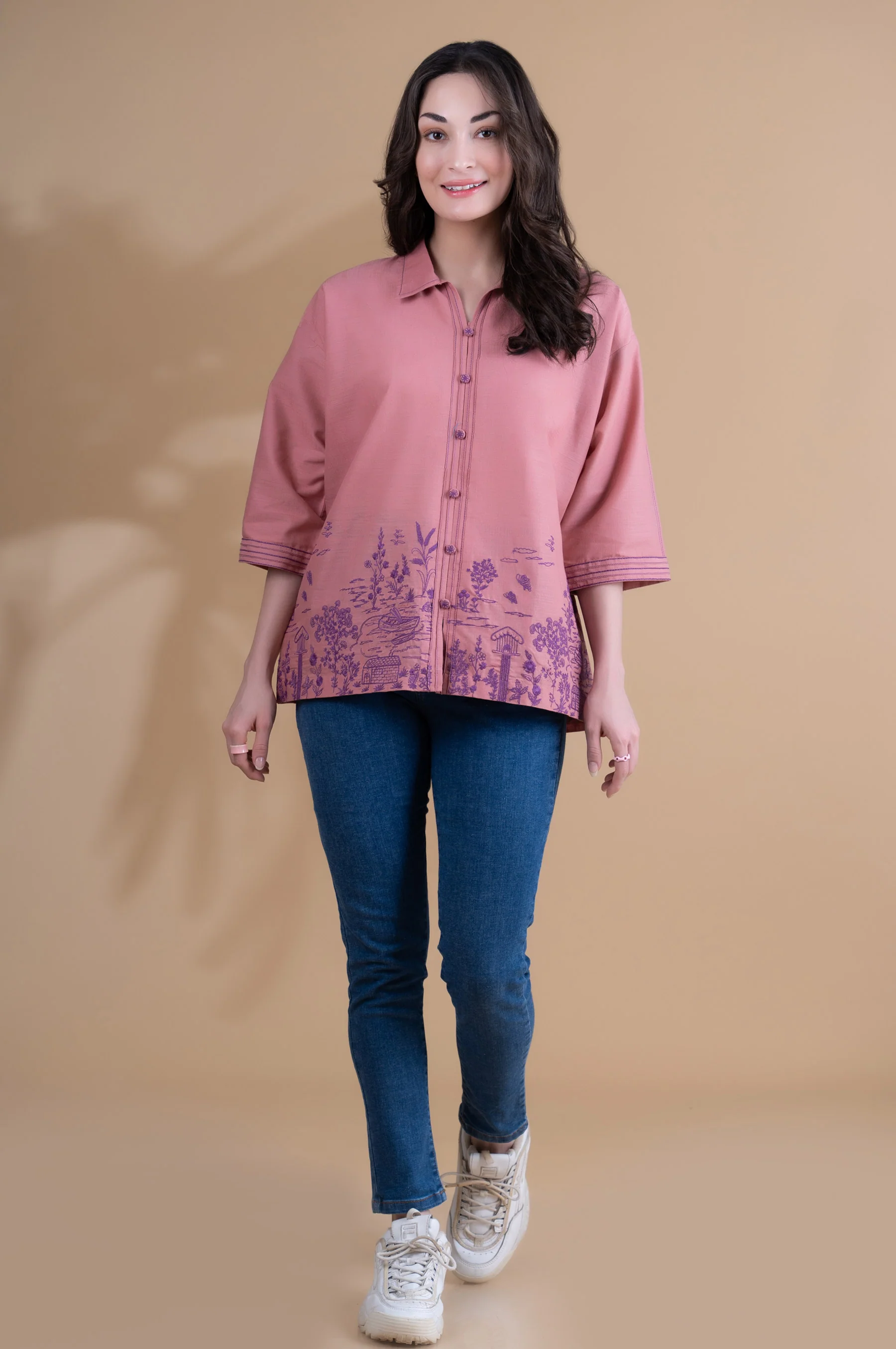 Stitched 1 piece Cotton Slub Fusion Top - Image 2