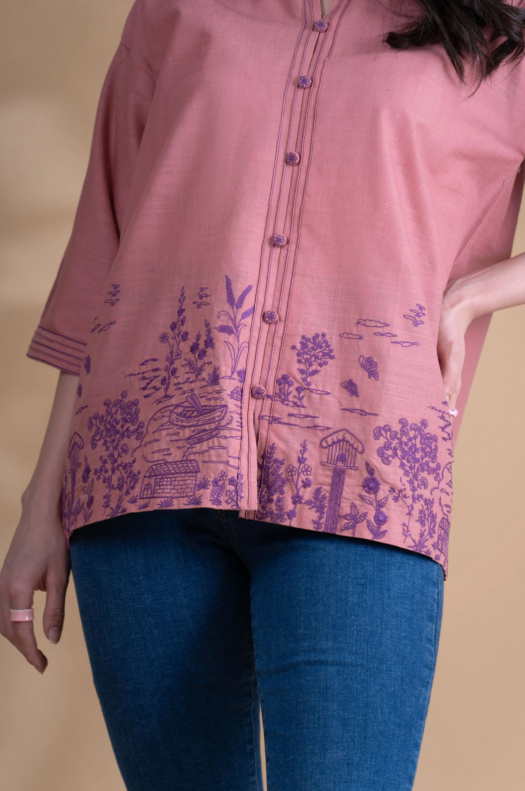 Stitched 1 piece Cotton Slub Fusion Top - Image 3