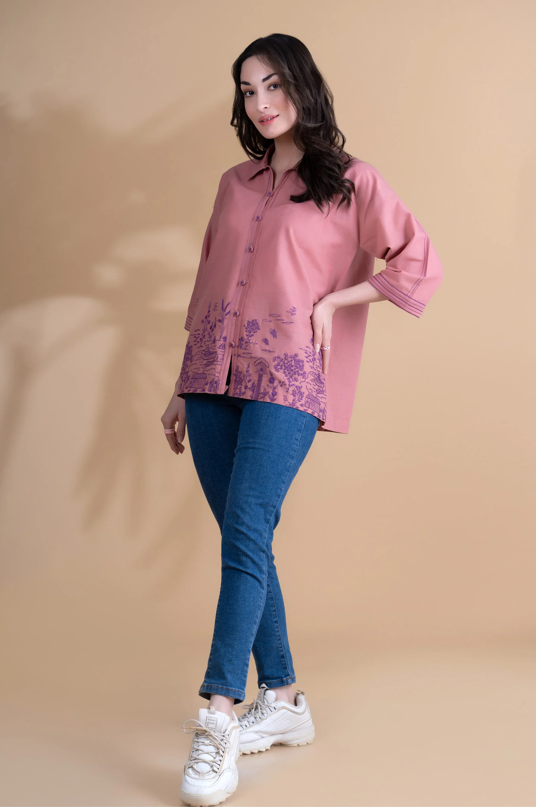 Stitched 1 piece Cotton Slub Fusion Top - Image 4