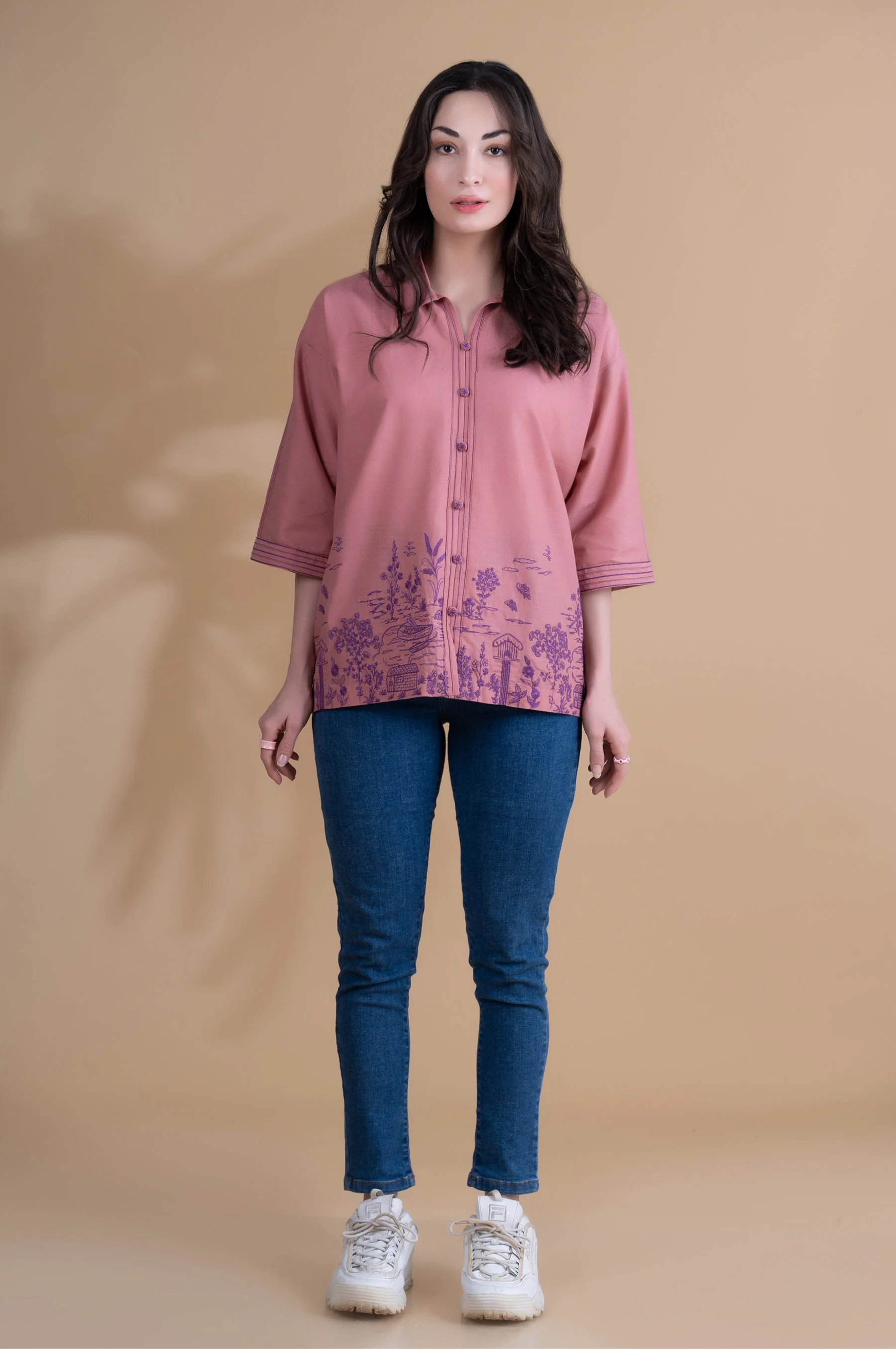 Stitched 1 piece Cotton Slub Fusion Top - Image 5