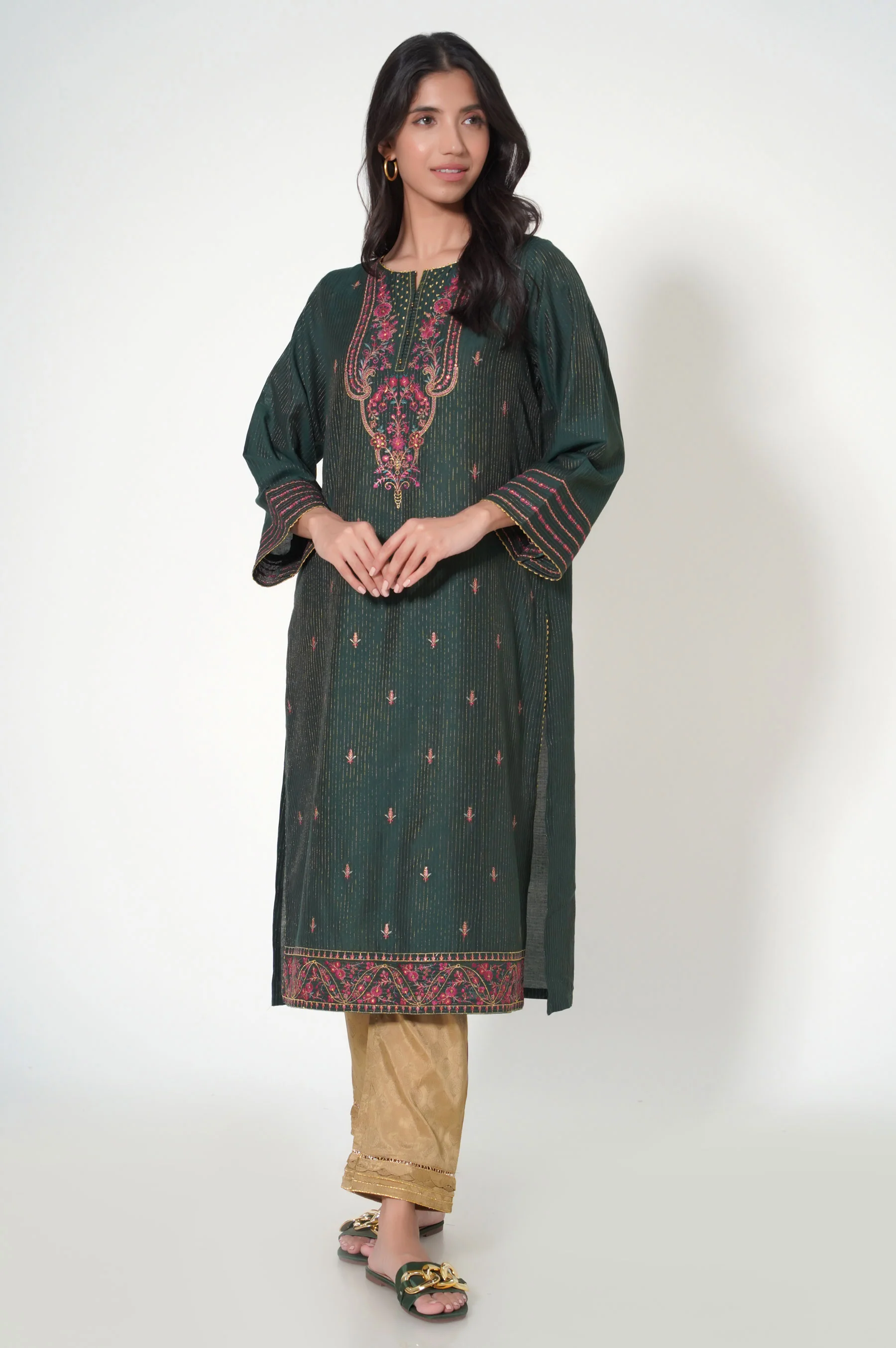 Stitched 1 Piece Cotton Silk Embroidered Shirt - Image 2