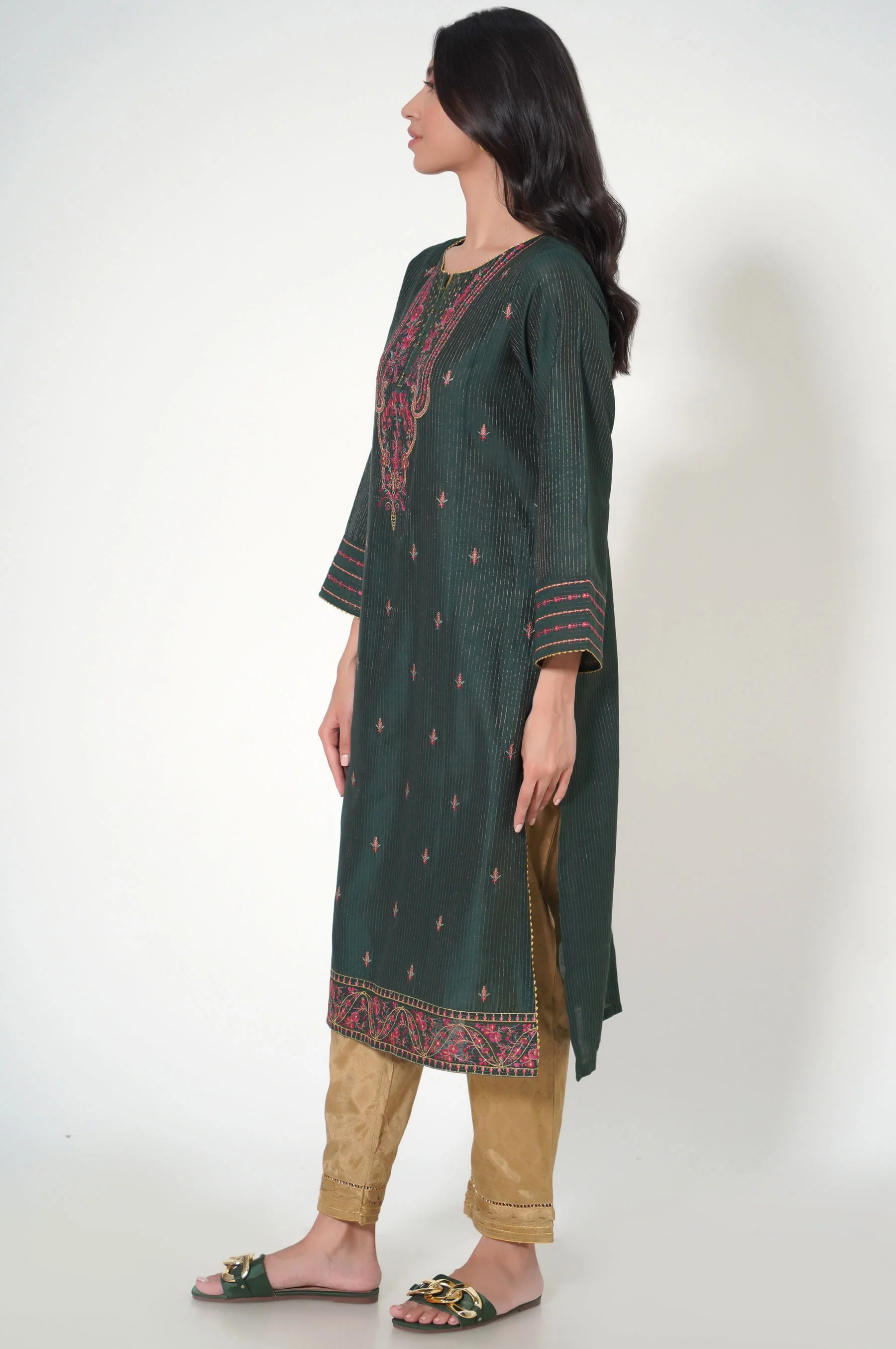 Stitched 1 Piece Cotton Silk Embroidered Shirt - Image 3
