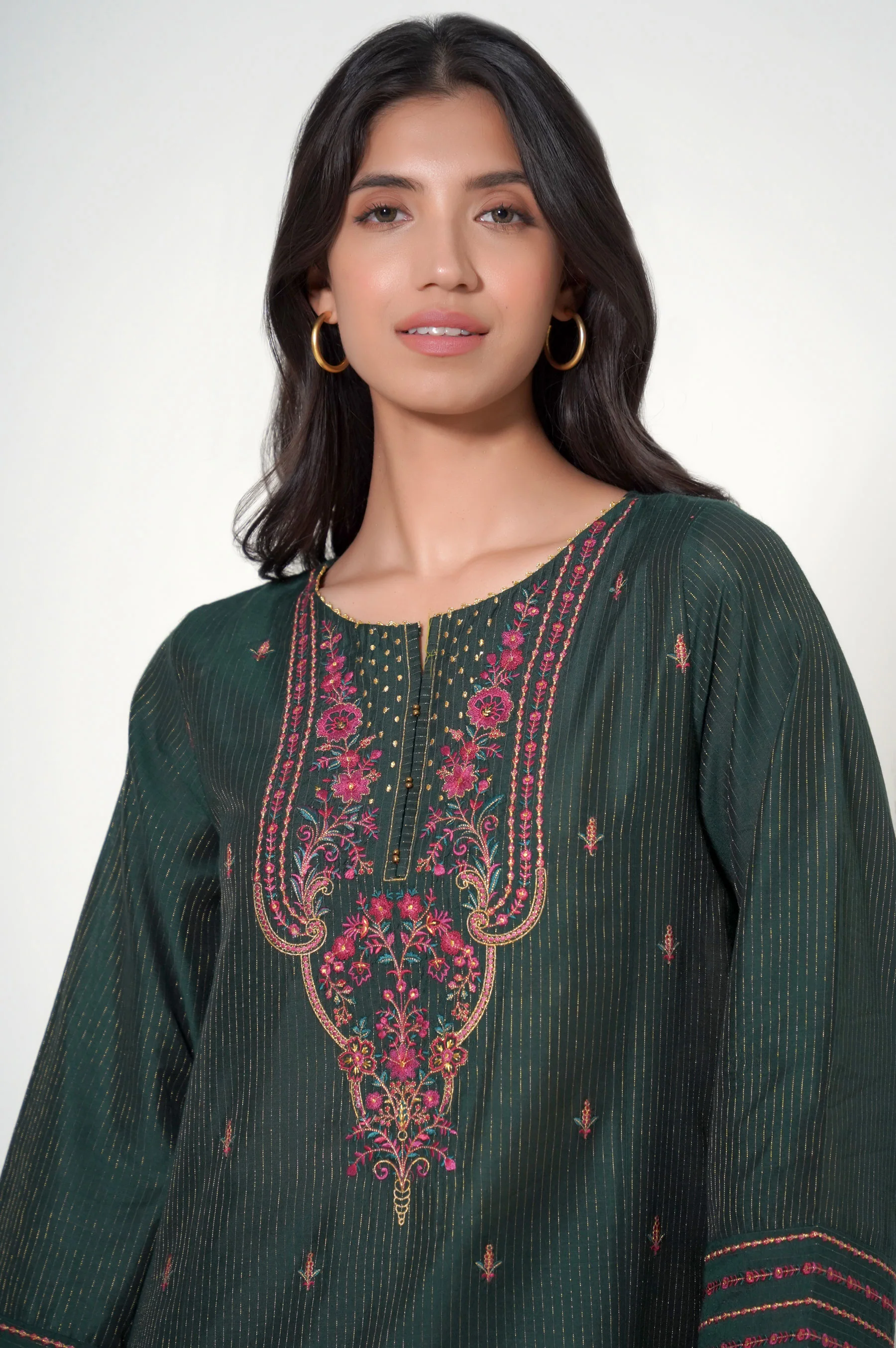 Stitched 1 Piece Cotton Silk Embroidered Shirt - Image 4