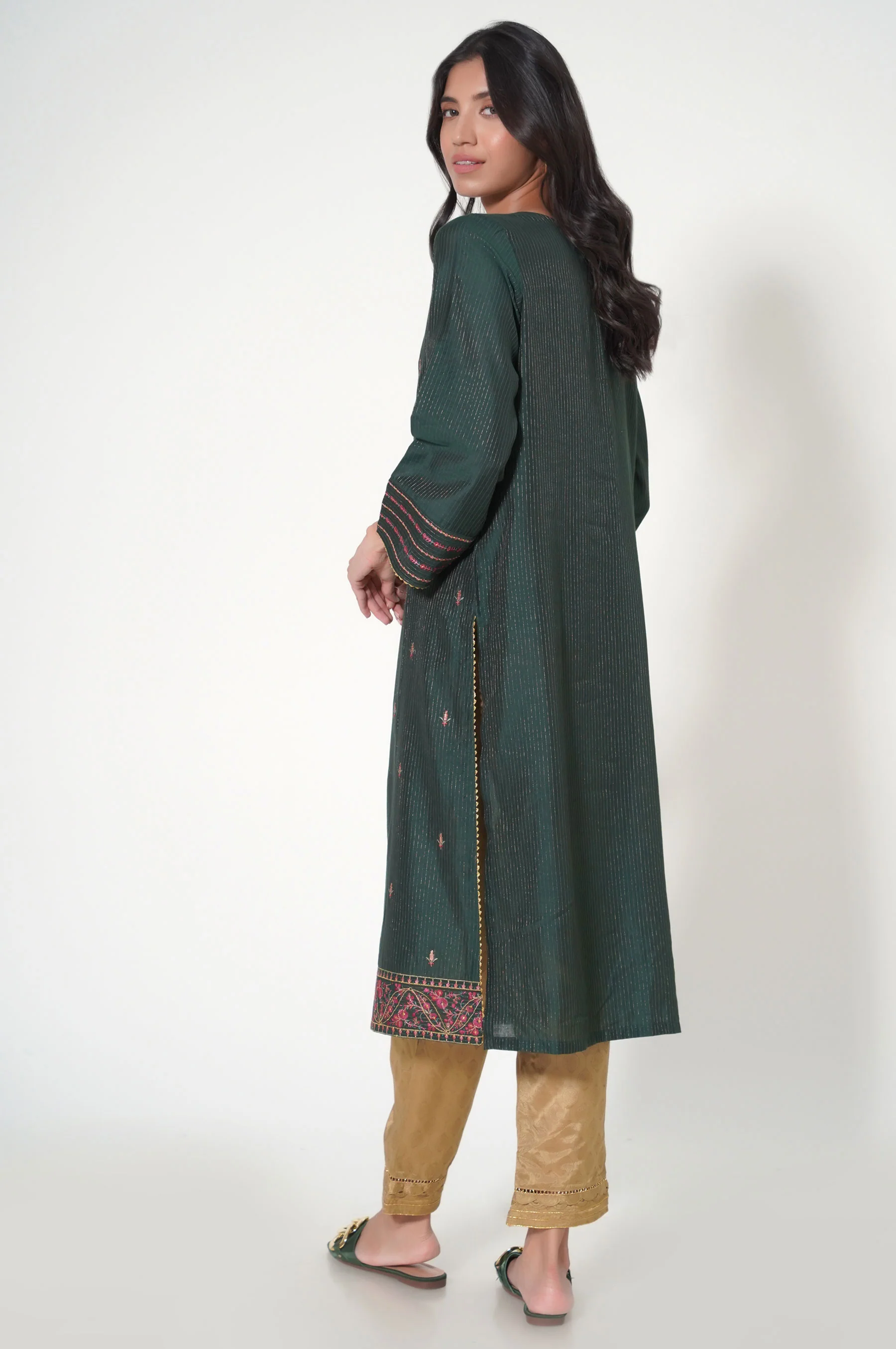 Stitched 1 Piece Cotton Silk Embroidered Shirt - Image 5