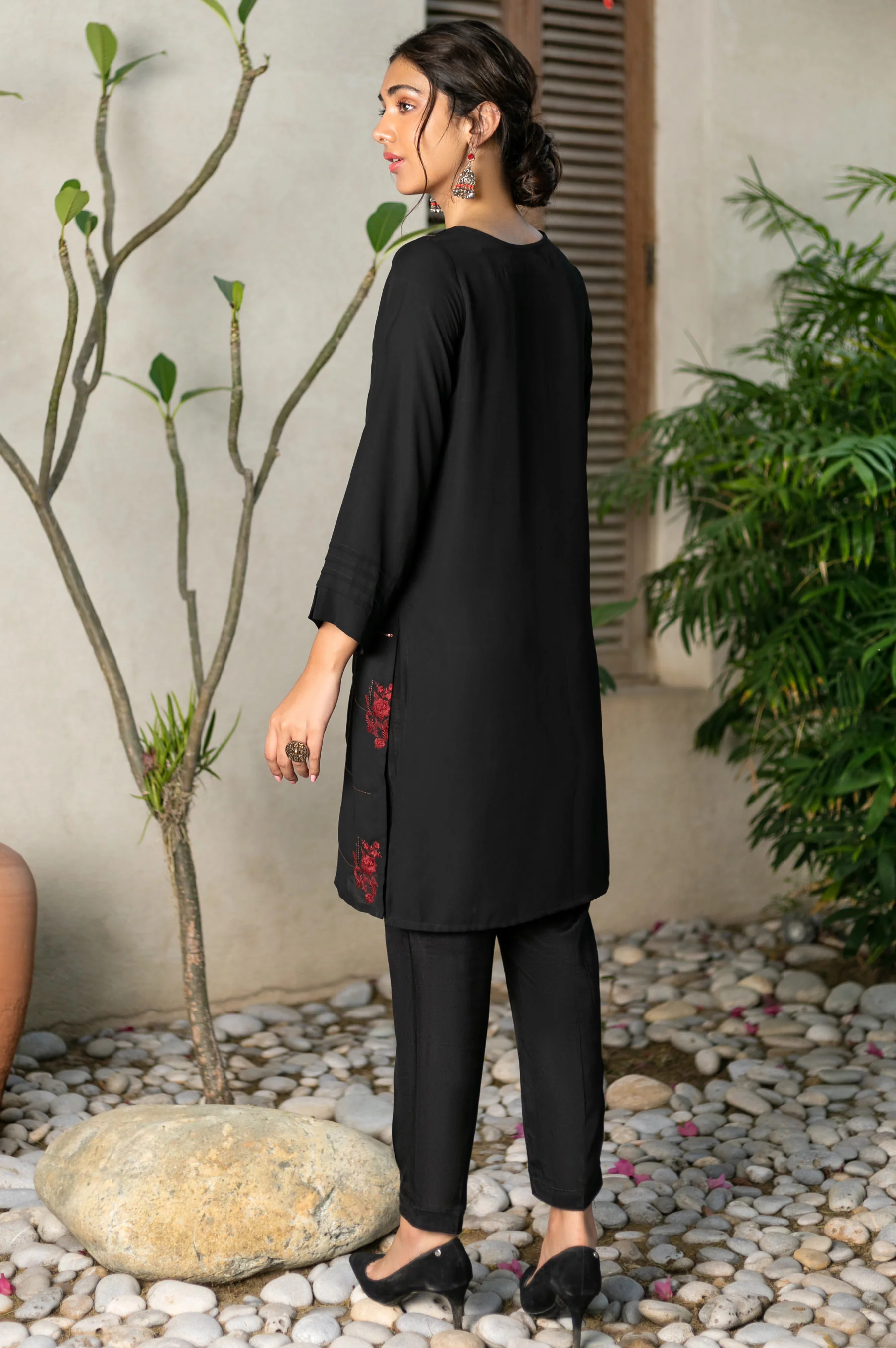Stitched 1 Piece Crepe Dyed Embroidered Shirt - Image 2
