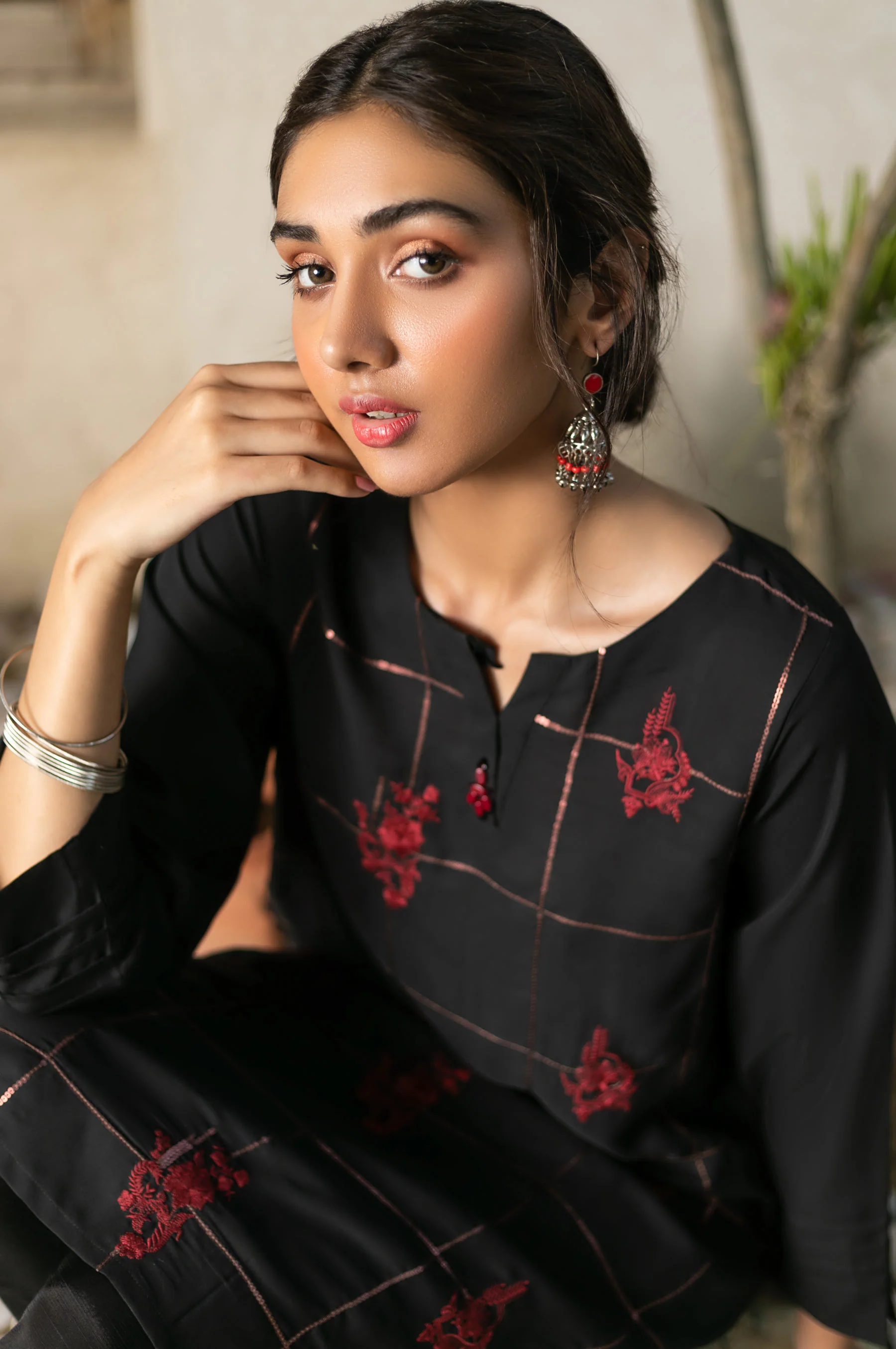 Stitched 1 Piece Crepe Dyed Embroidered Shirt - Image 3