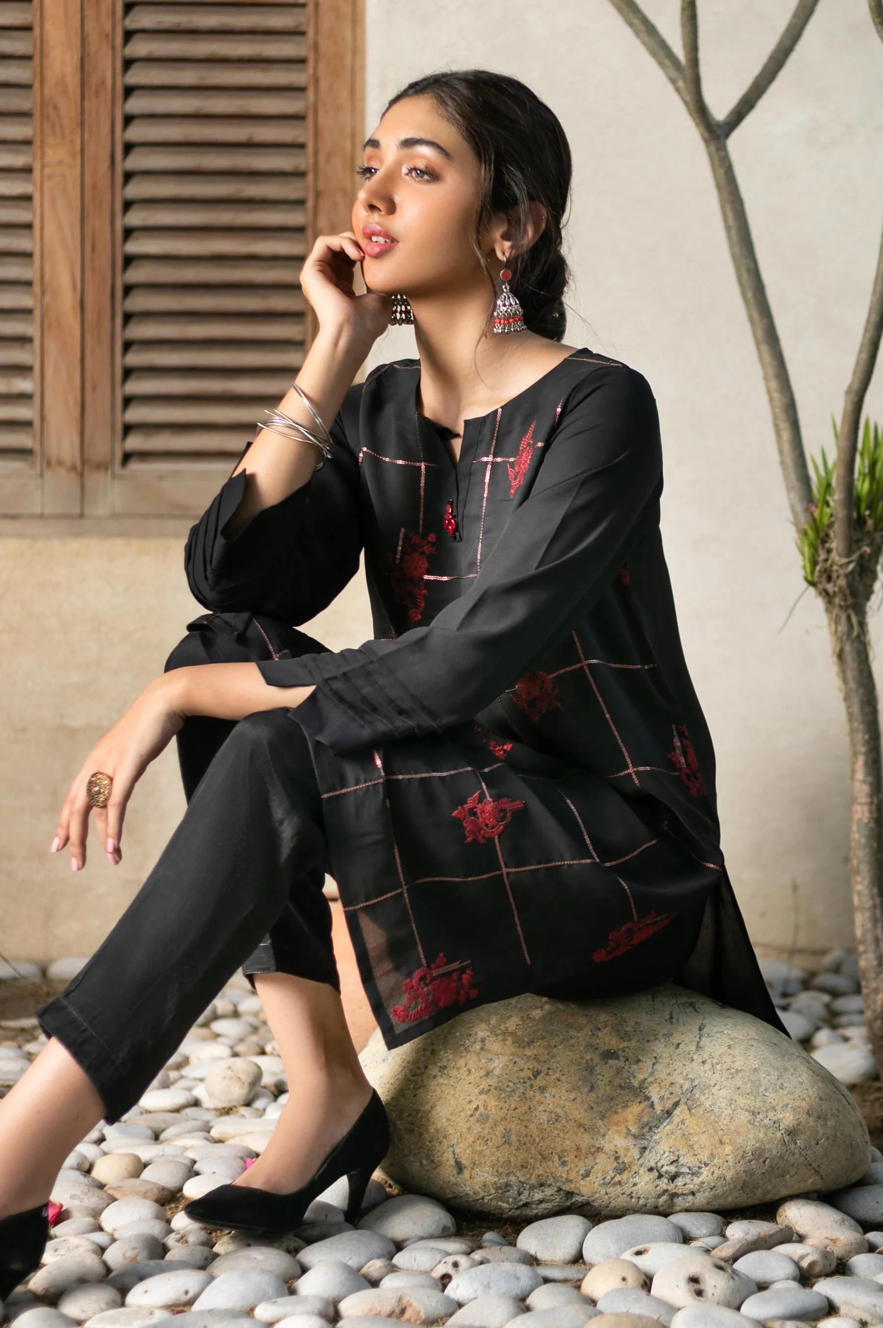 Stitched 1 Piece Crepe Dyed Embroidered Shirt - Image 4
