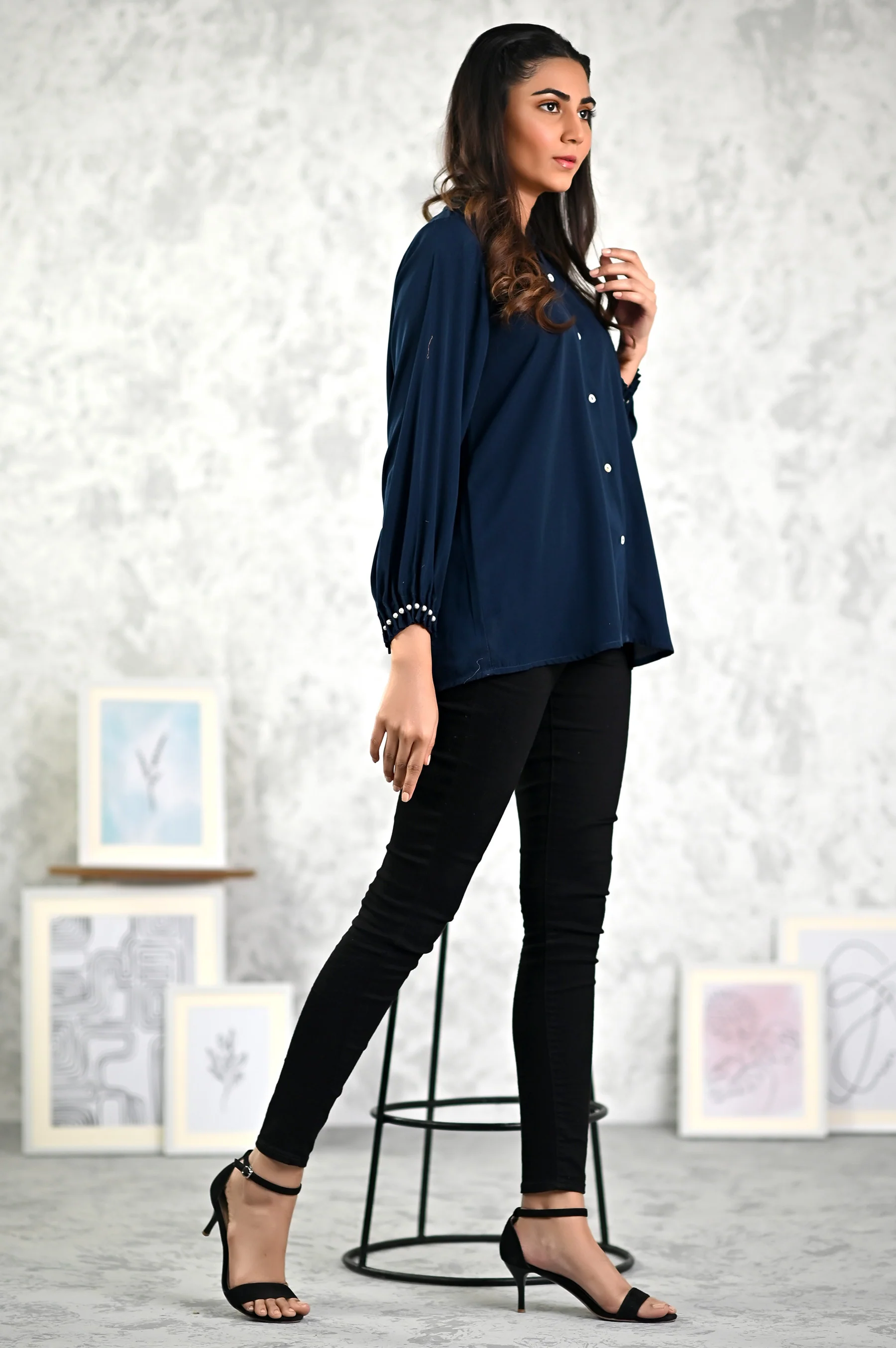 Stitched 1 Piece Embellished Crepe Shirt - Image 2