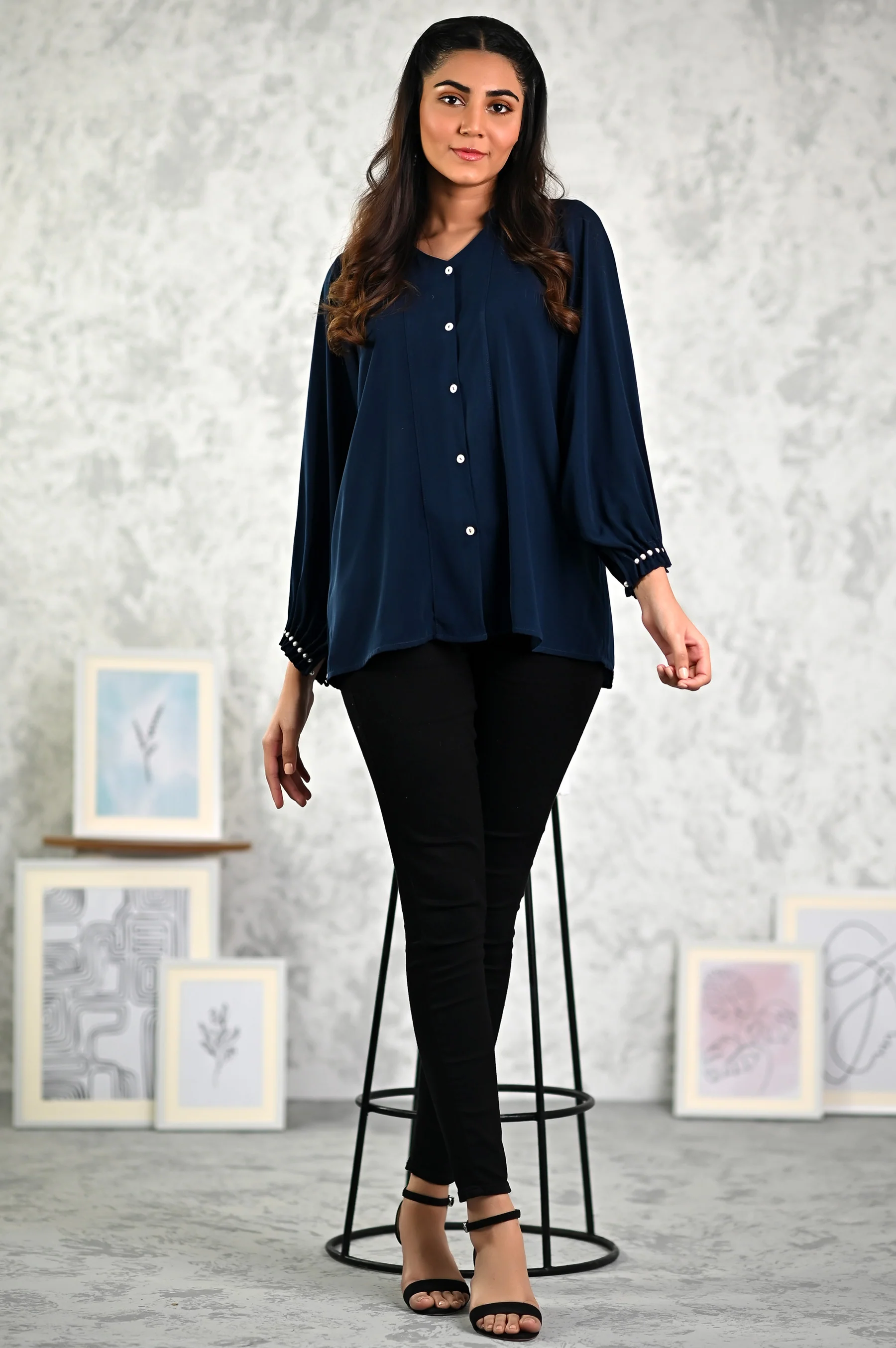 Stitched 1 Piece Embellished Crepe Shirt - Image 4