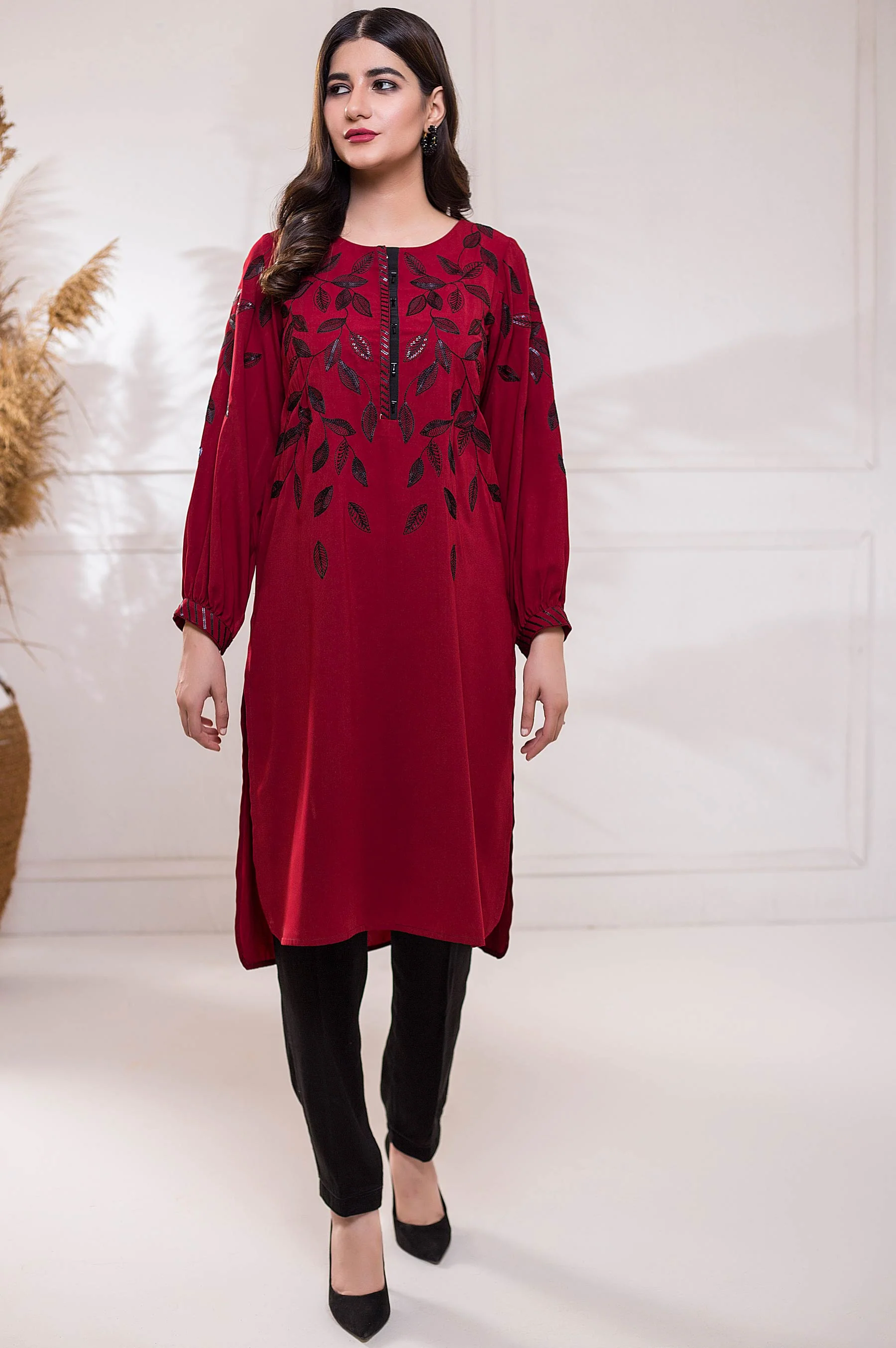 Stitched 1 Piece Crepe Embroidered Shirt