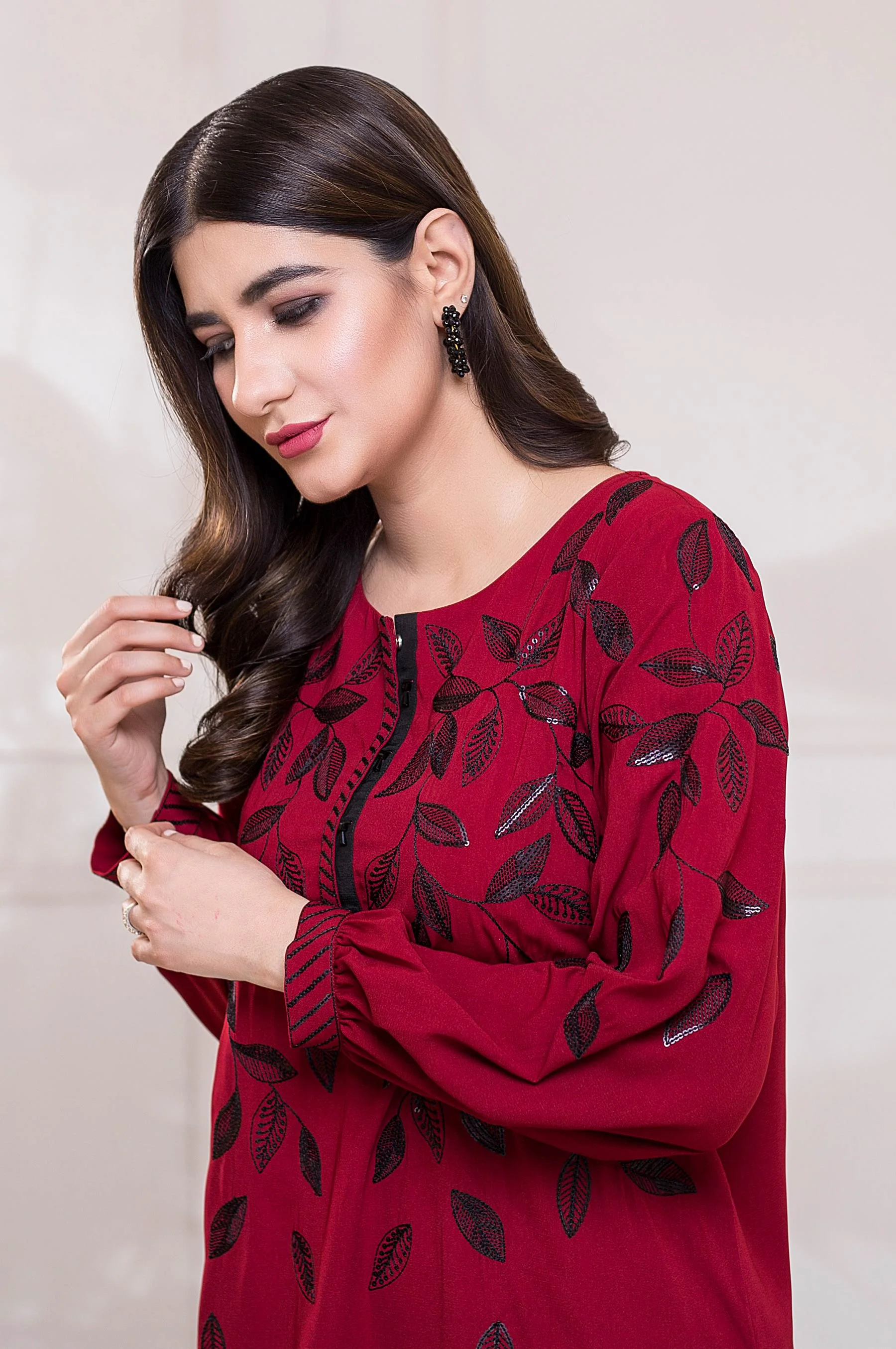 Stitched 1 Piece Crepe Embroidered Shirt - Image 3