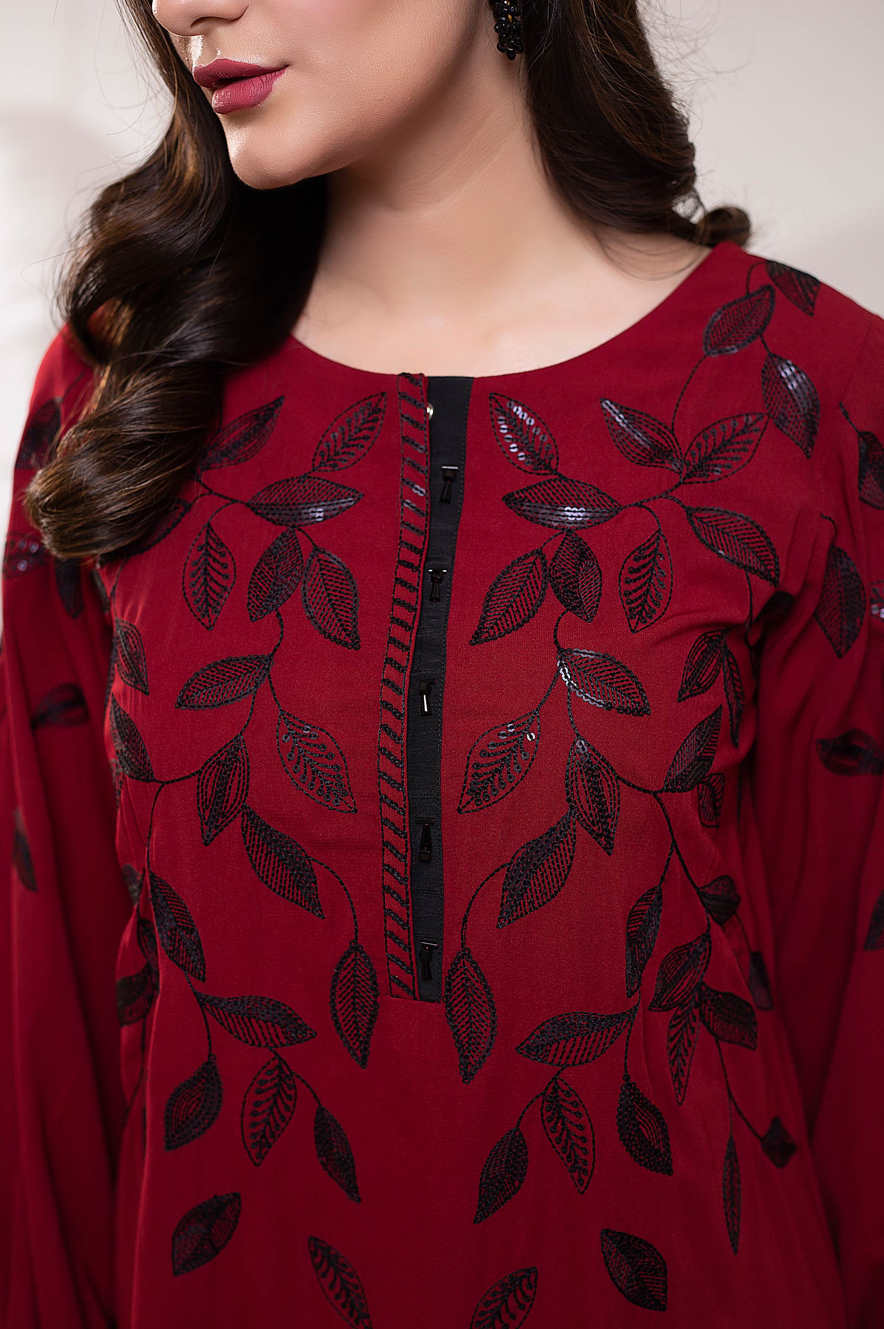 Stitched 1 Piece Crepe Embroidered Shirt - Image 5