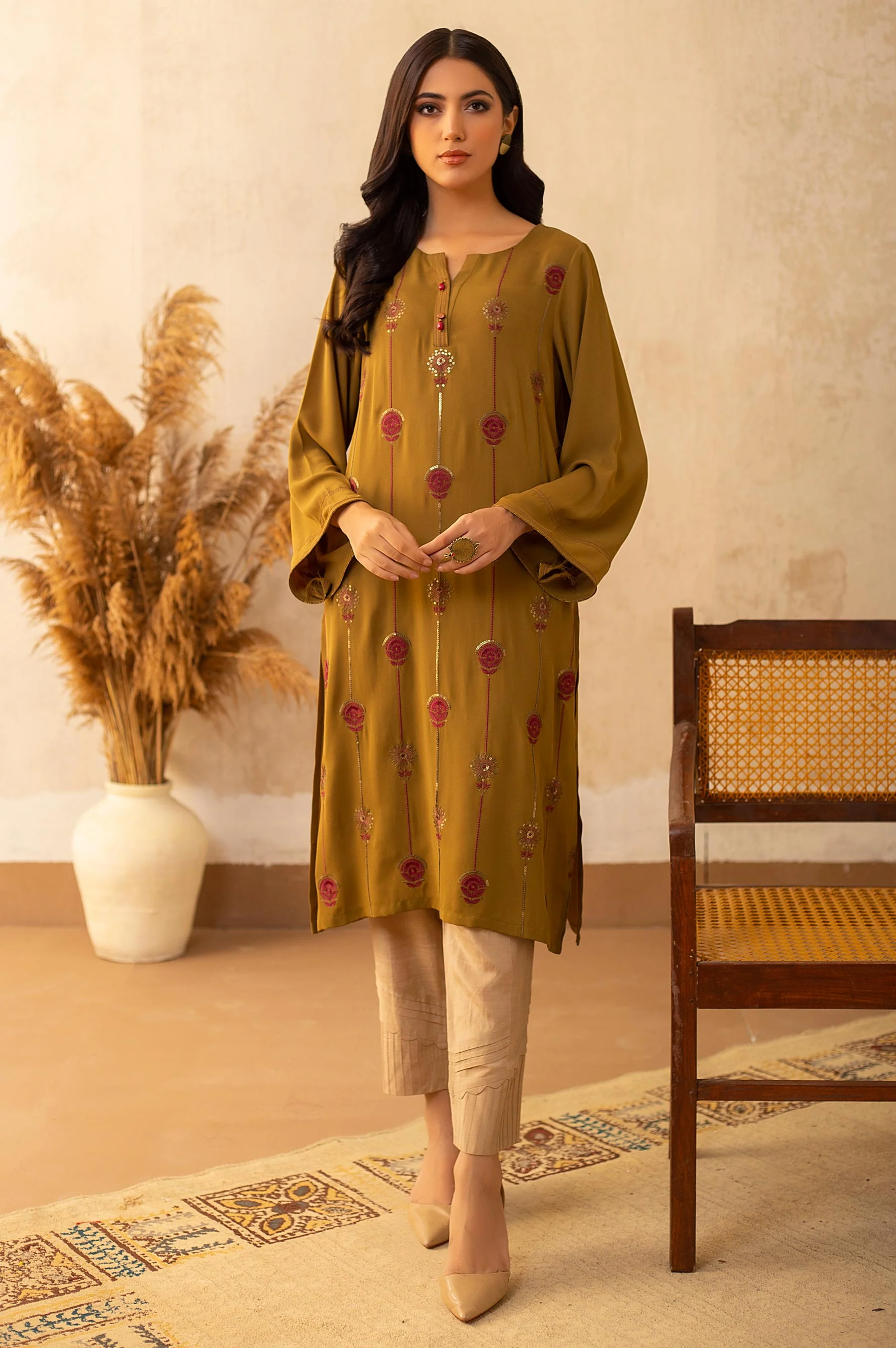 Stitched 1 Piece Crepe Embroidered Shirt - Image 2
