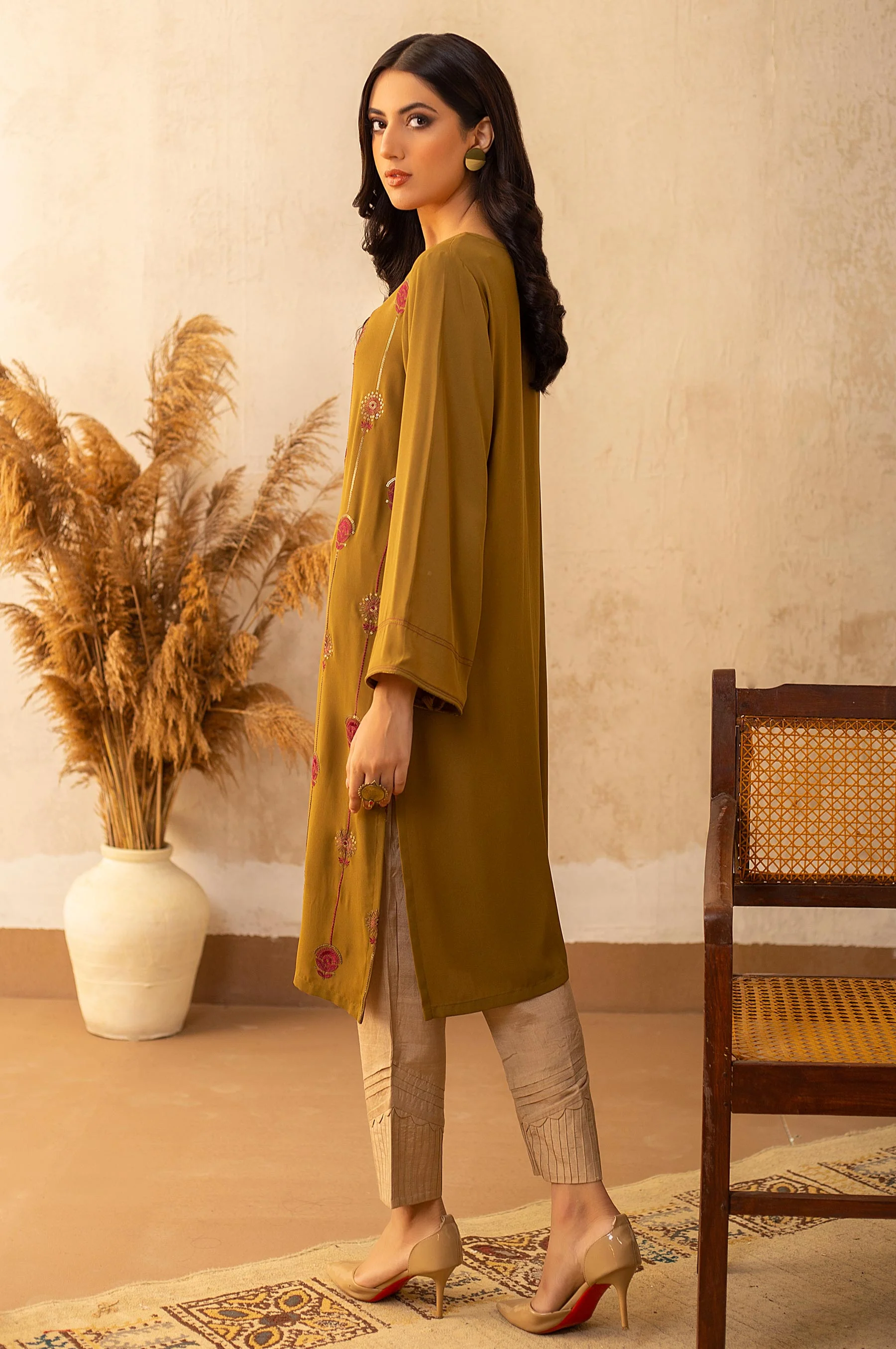 Stitched 1 Piece Crepe Embroidered Shirt - Image 3