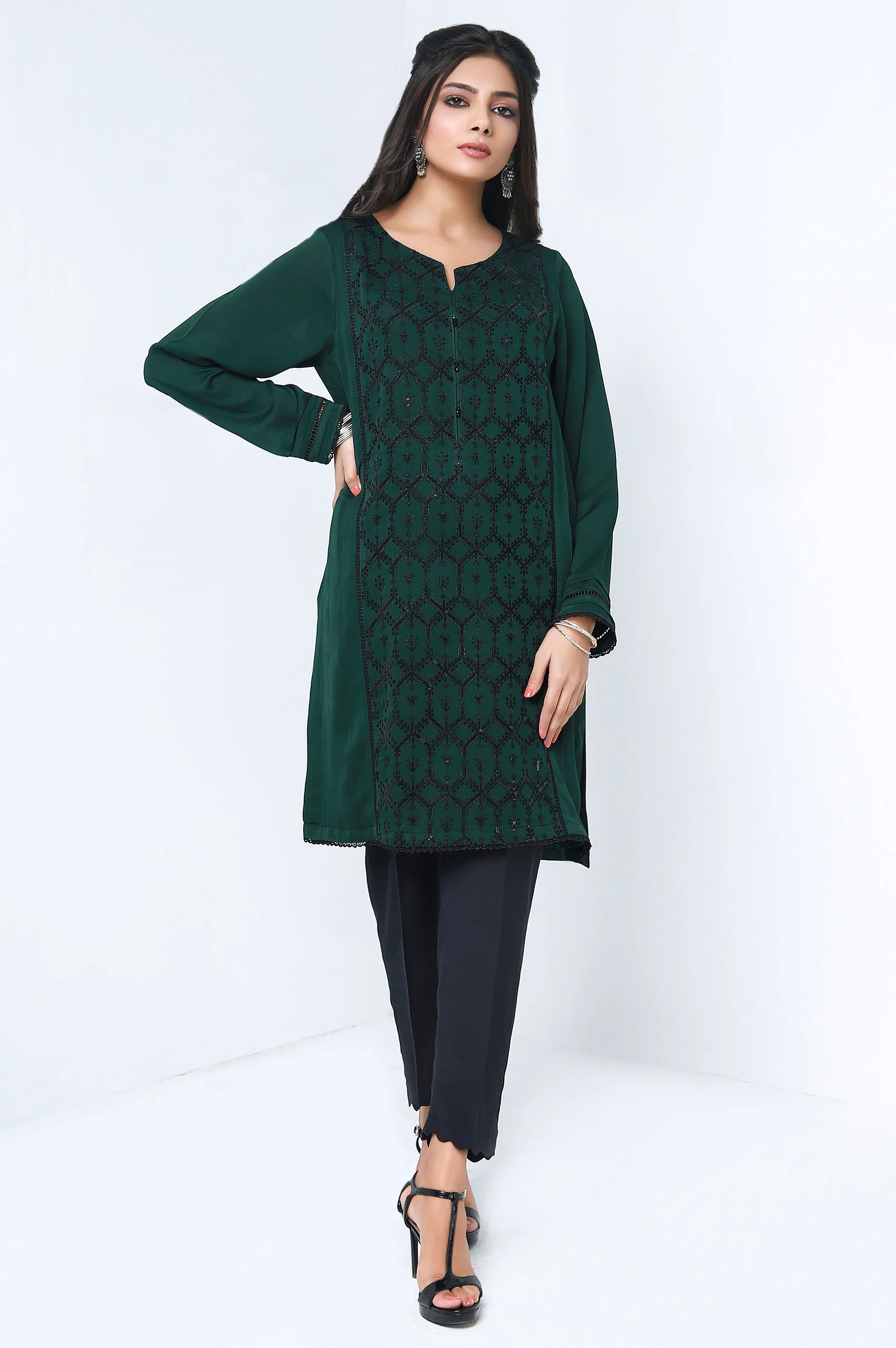Stitched 1 Piece Crepe Silk Embroidered Shirt - Image 3