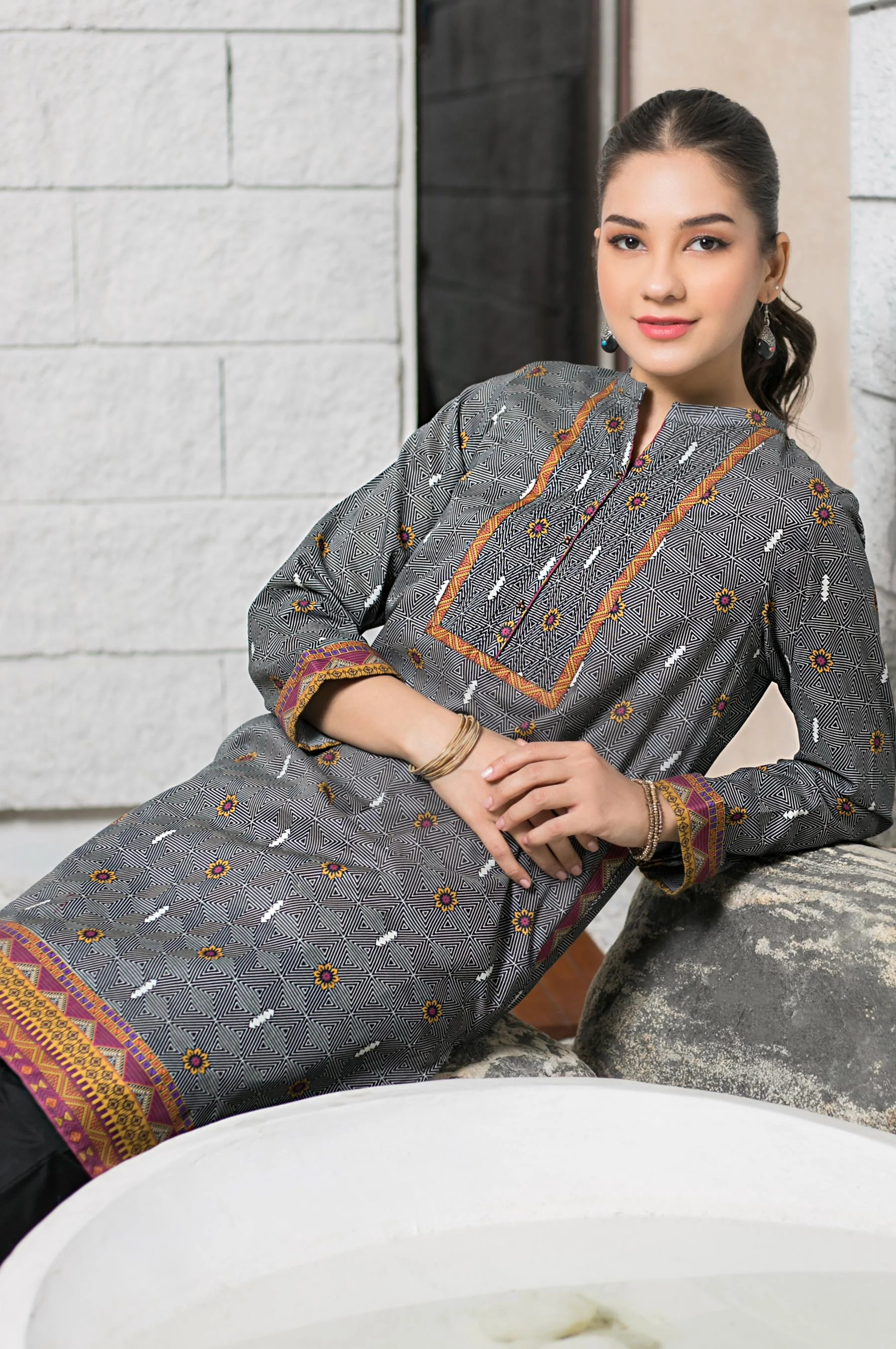 Stitched 1 Piece Digital Printed Cambric Shirt - Image 3