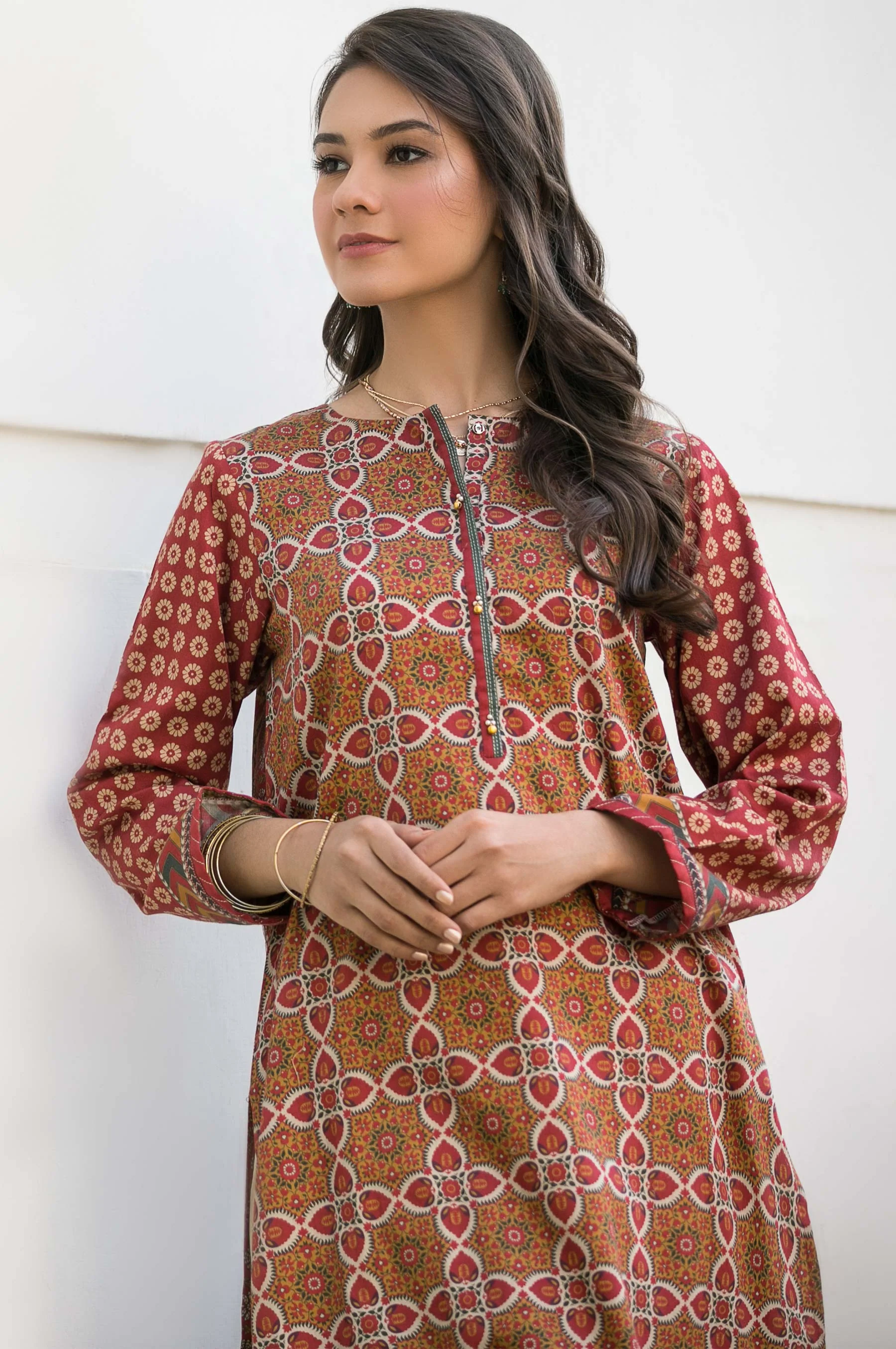 Stitched 1 Piece Digital Printed Cotton Satin Shirt - Image 3