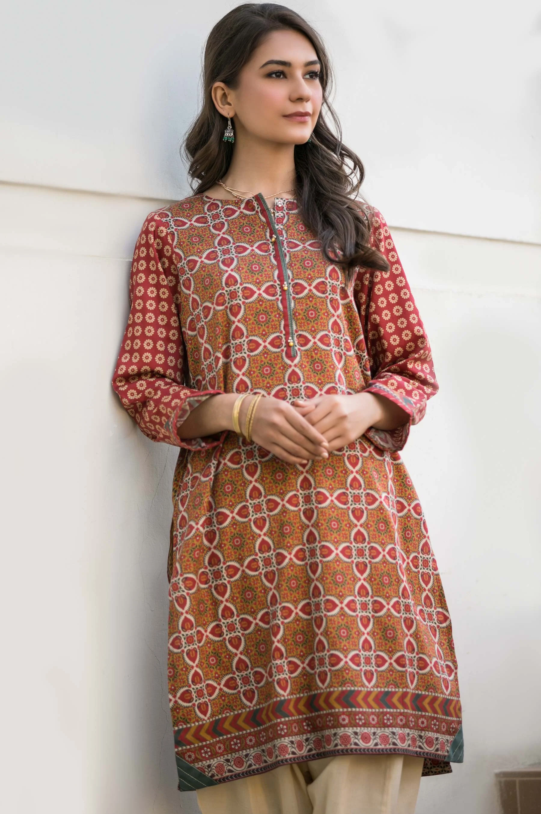 Stitched 1 Piece Digital Printed Cotton Satin Shirt - Image 4