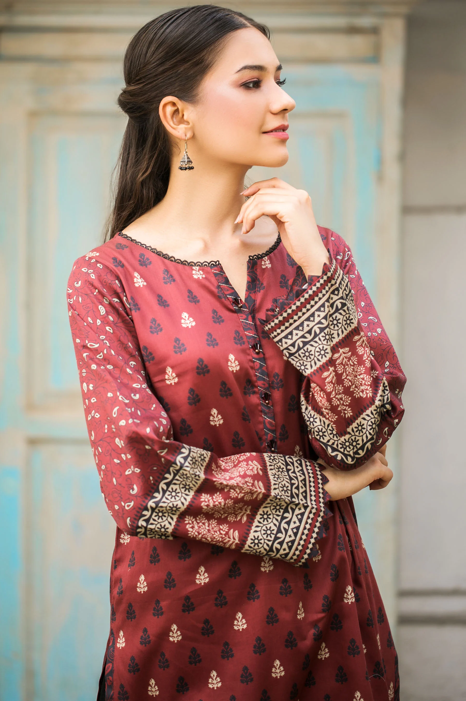 Stitched 1 Piece Digital Printed Cotton Satin Shirt - Image 3