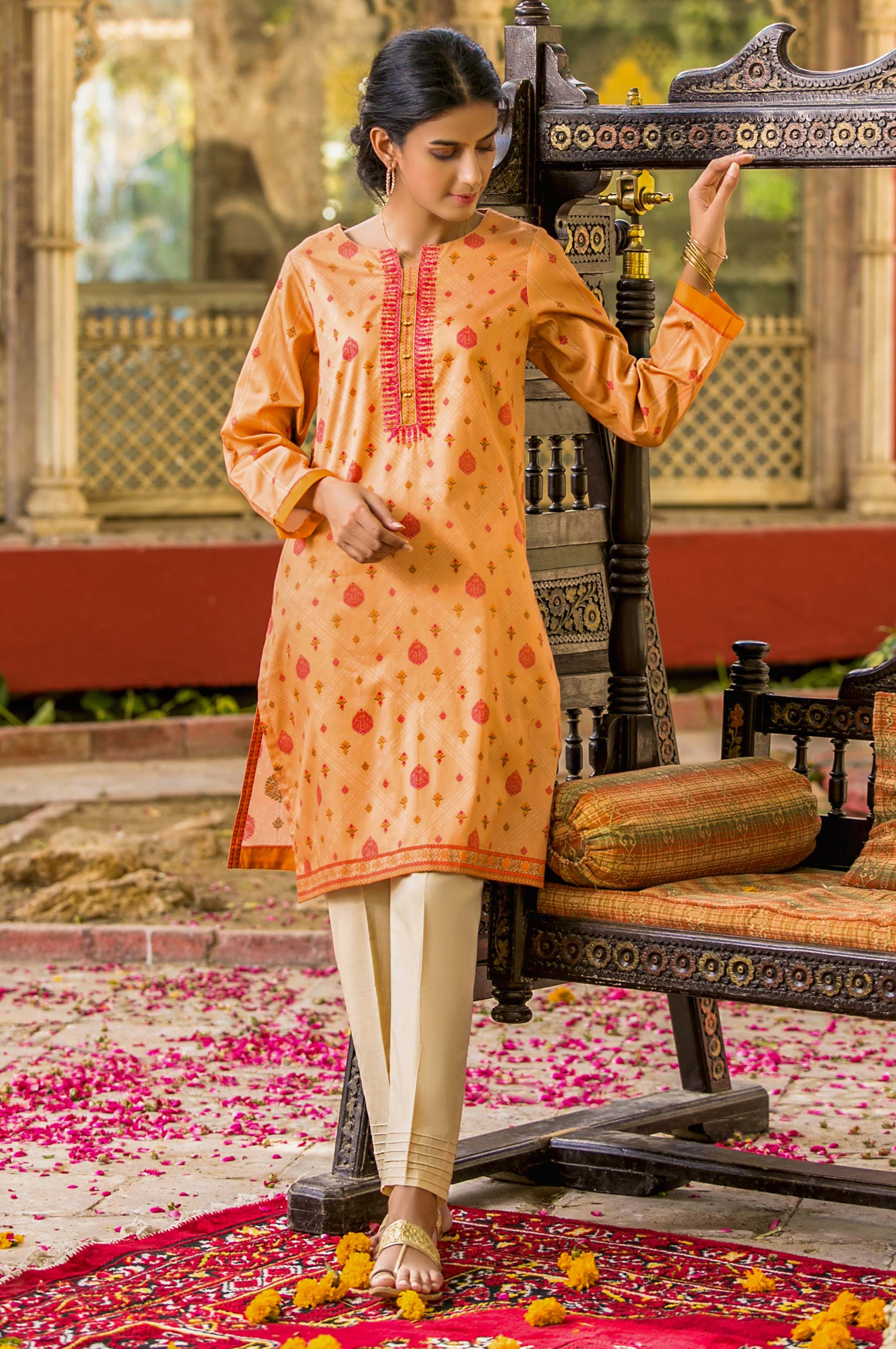 Stitched 1 Piece Digital Printed Cotton Satin Shirt - Image 3