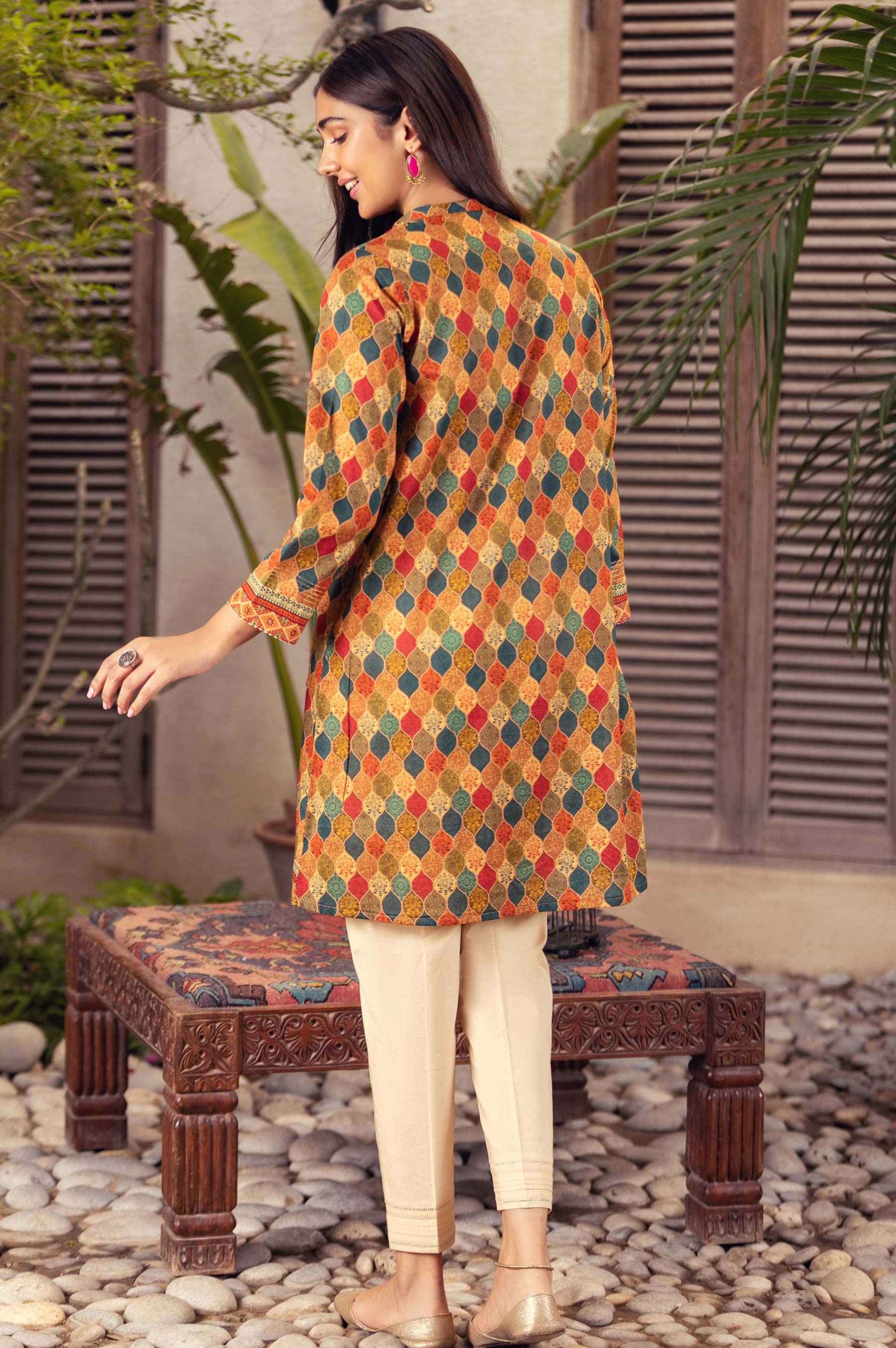Stitched 1 Piece Digital Printed Cotton Satin Shirt - Image 2