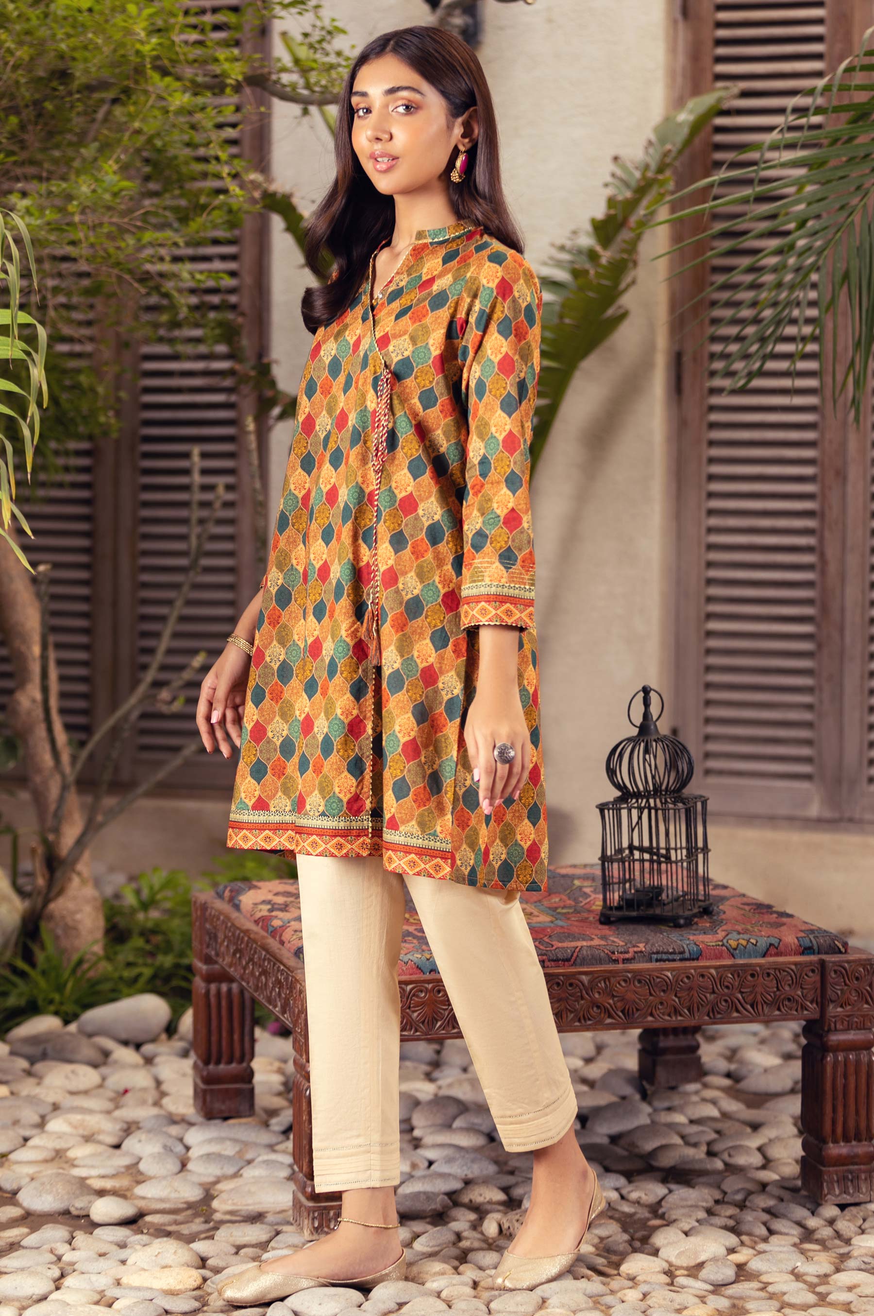 Stitched 1 Piece Digital Printed Cotton Satin Shirt - Image 5