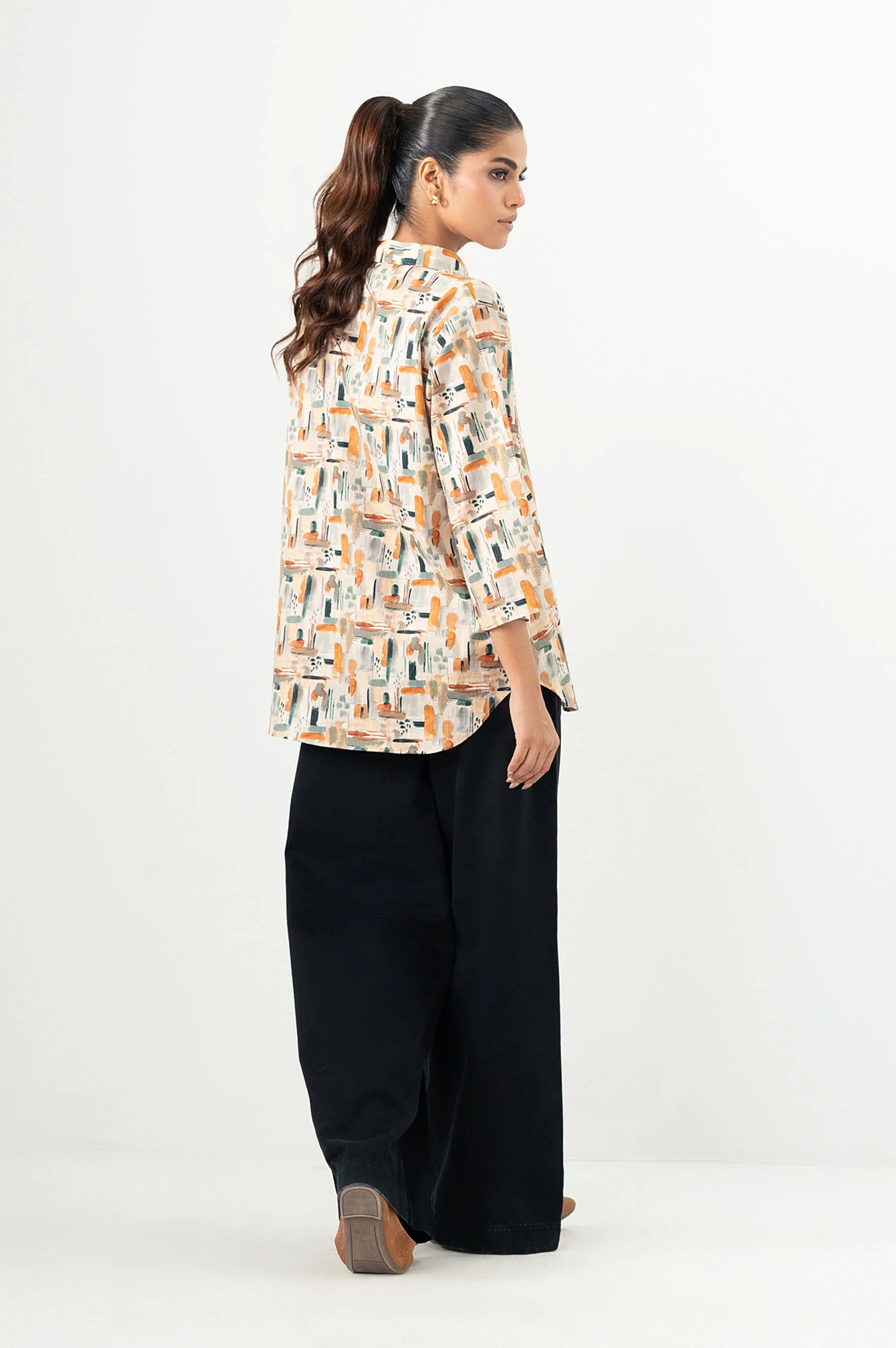 Stitched 1 Piece Digital Printed Stylized Cross Hatch Khaddar Top - Image 4