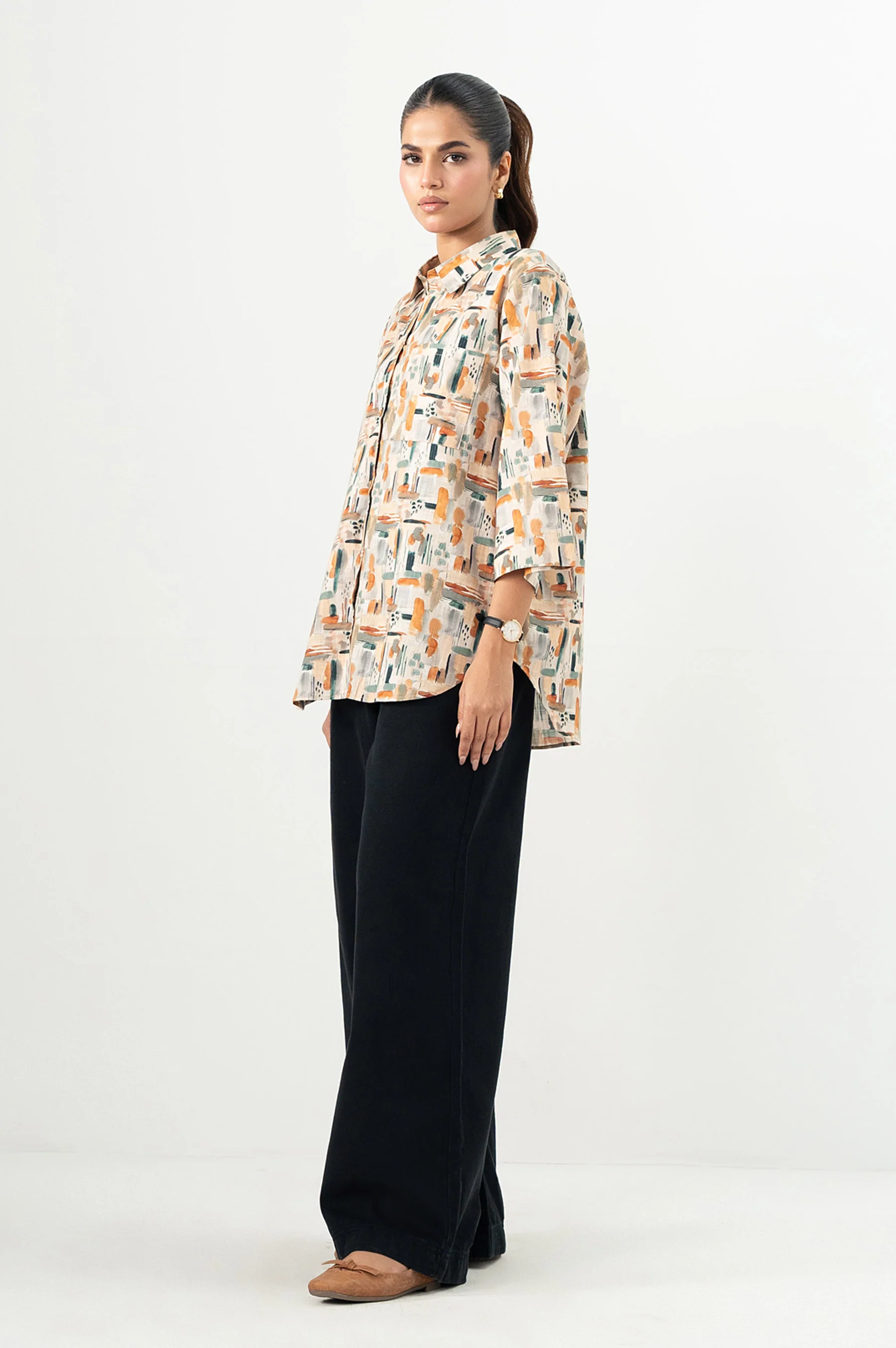 Stitched 1 Piece Digital Printed Stylized Cross Hatch Khaddar Top - Image 5