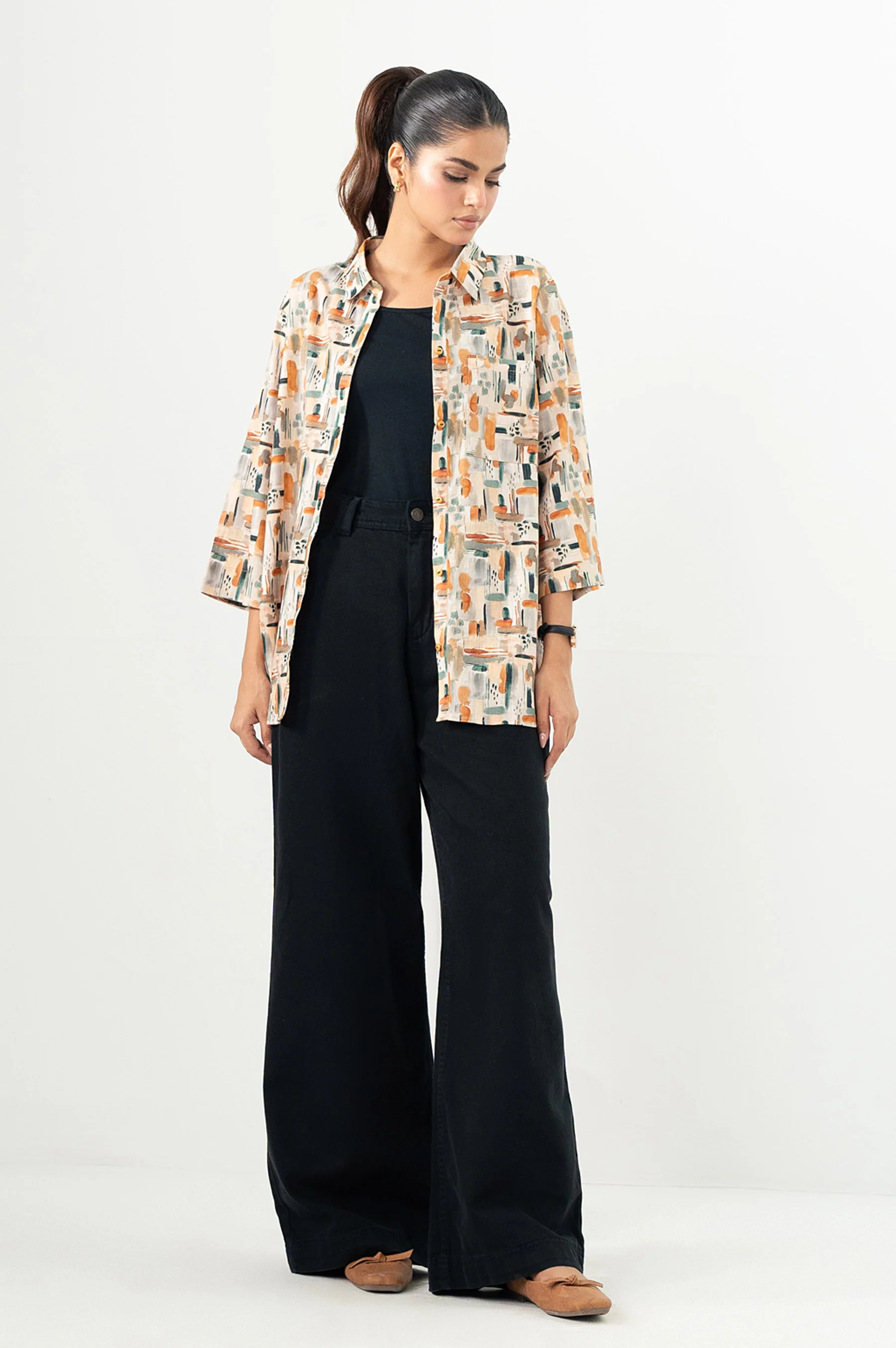 Stitched 1 Piece Digital Printed Stylized Cross Hatch Khaddar Top - Image 6