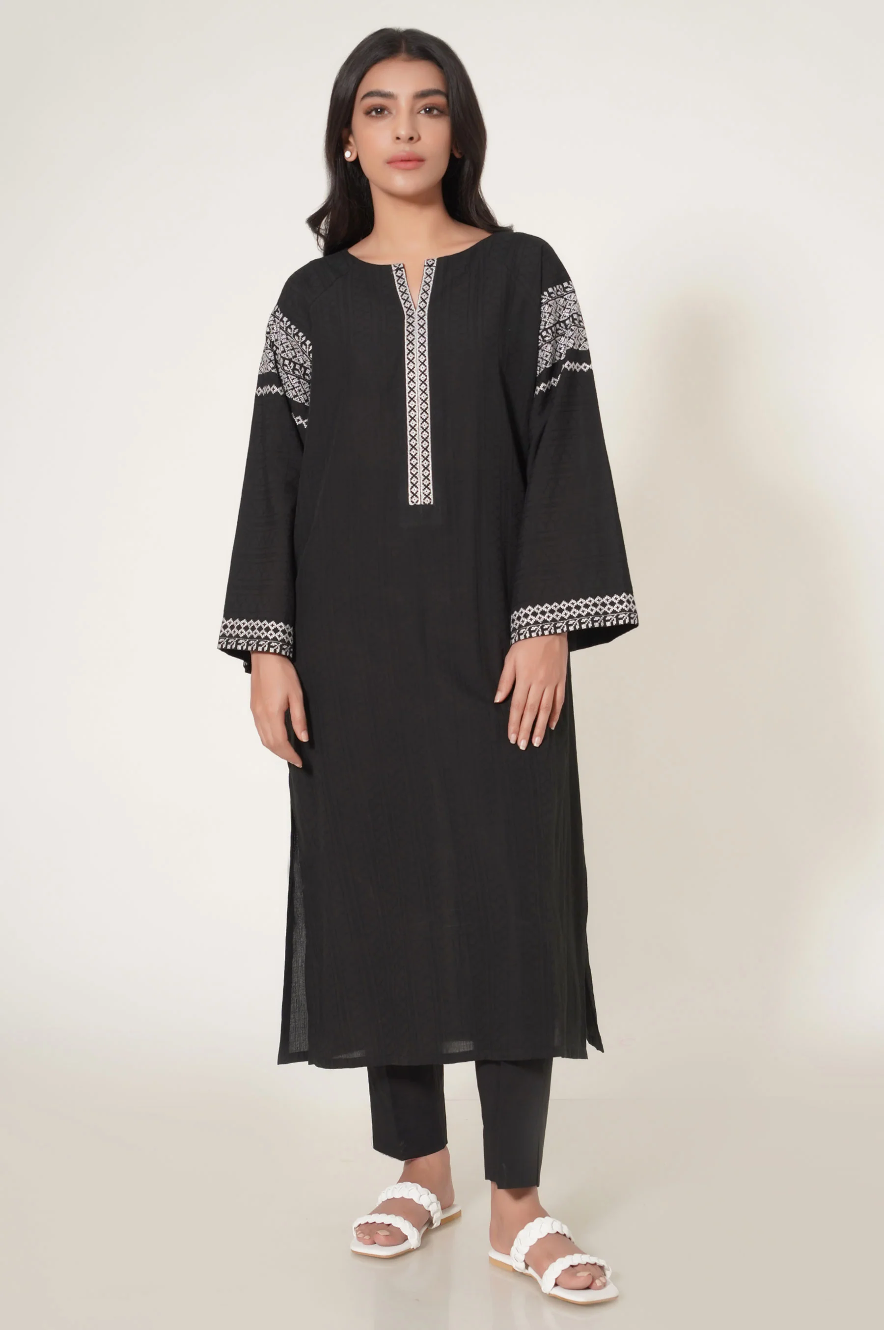 Stitched 1 Piece Dobby Embroidered Shirt - Image 2