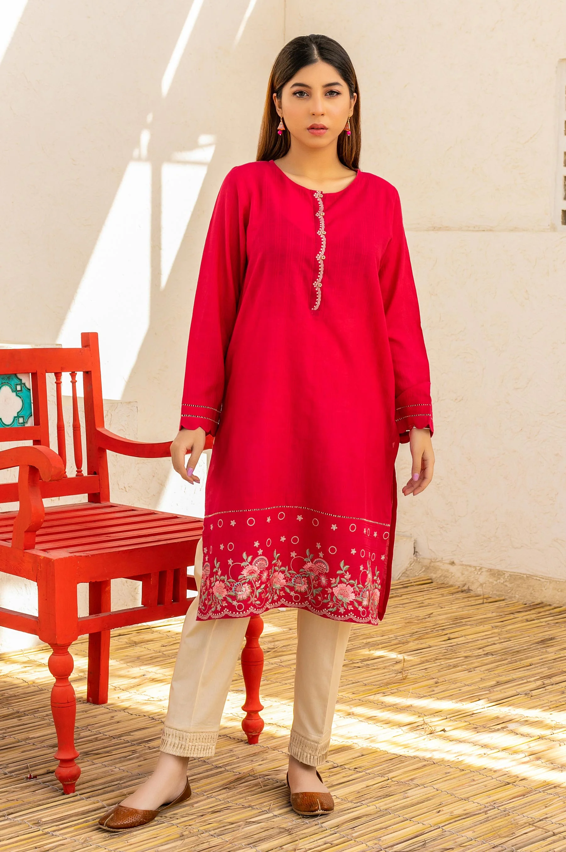 Stitched 1 Piece Embroidered Doria Shirt - Image 4