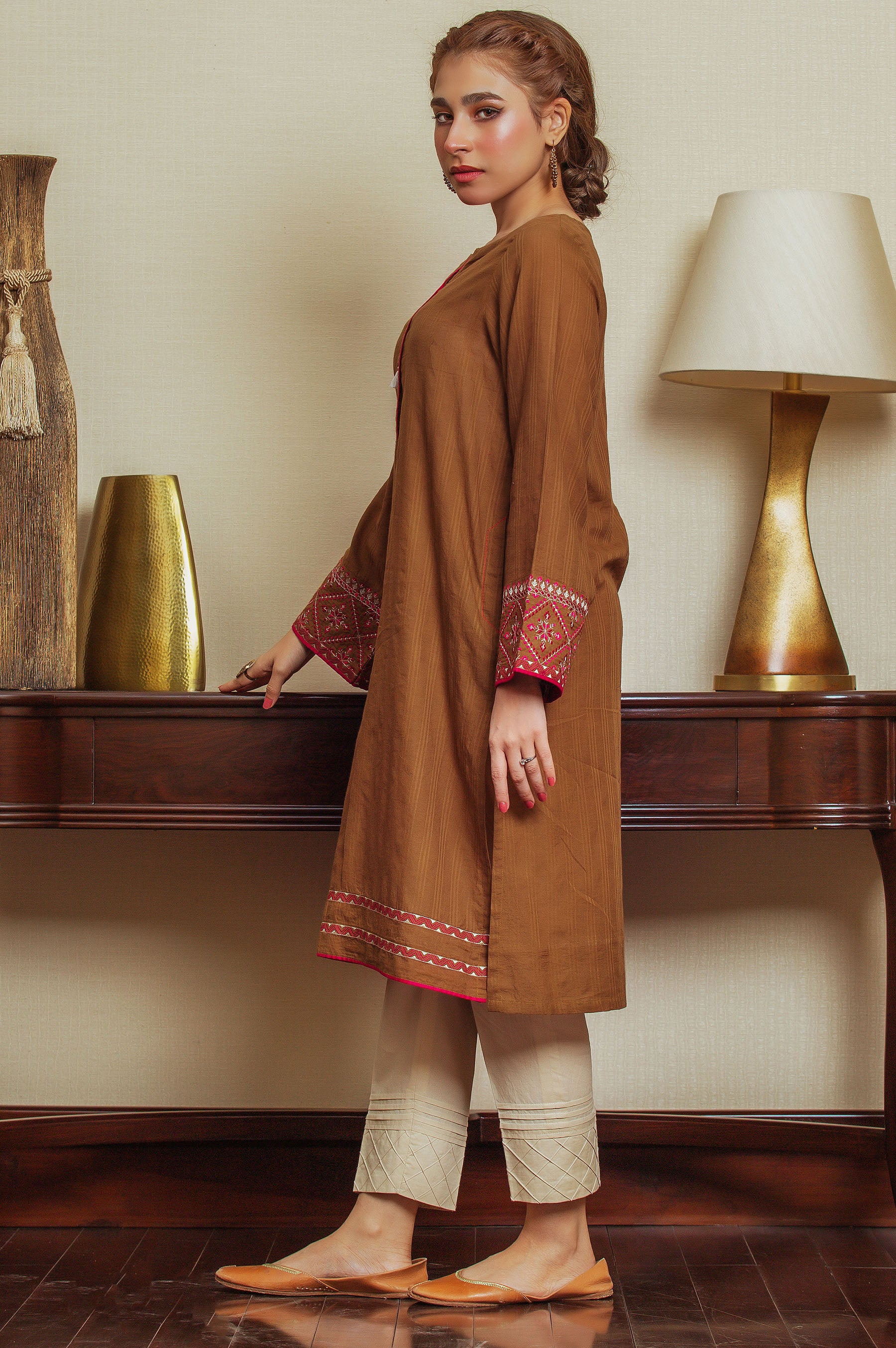 Stitched 1 Piece Embroidered Dyed Doria Shirt - Image 3