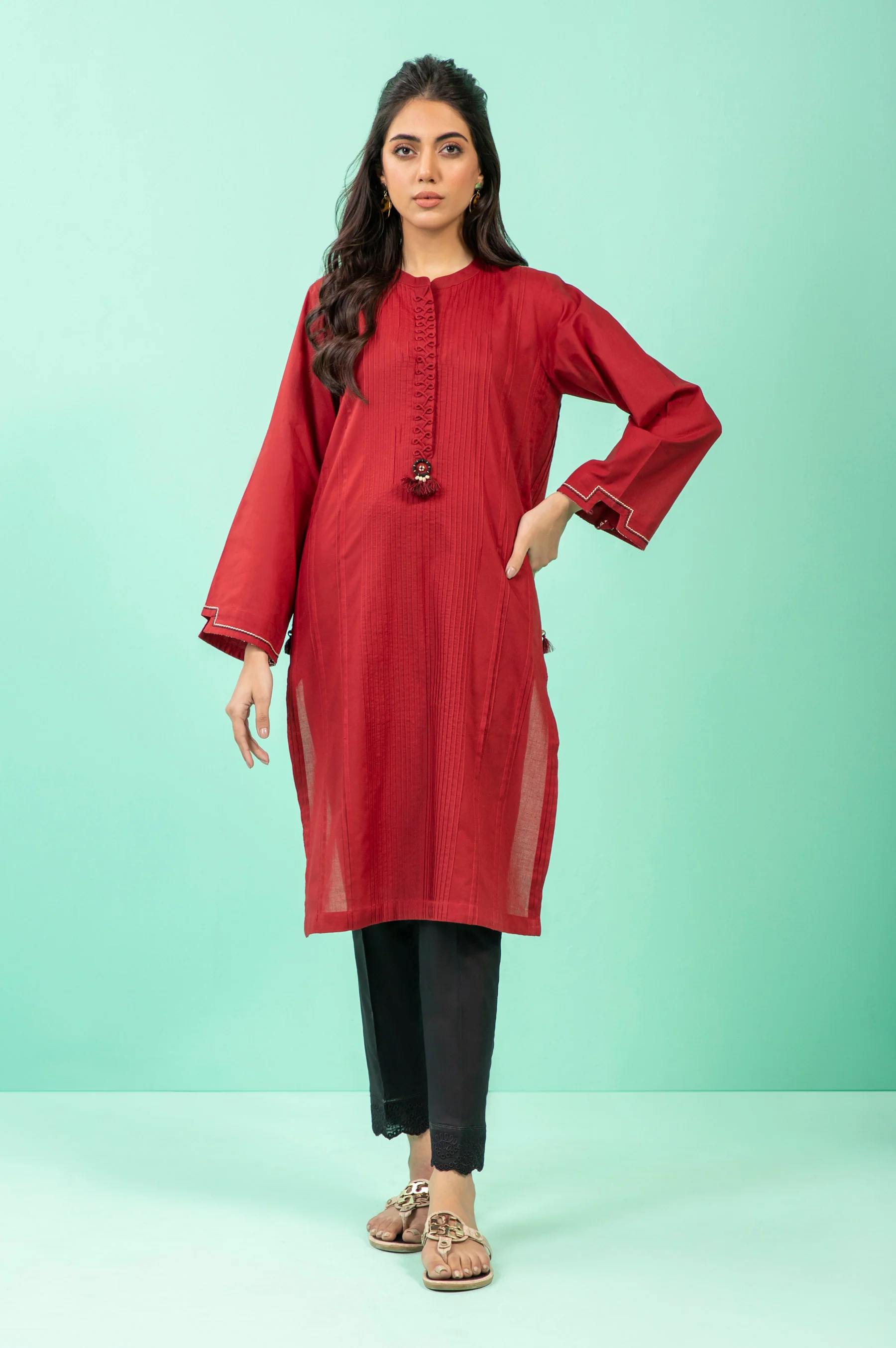 Stitched 1 Piece Embellished Cambric Shirt - Image 2